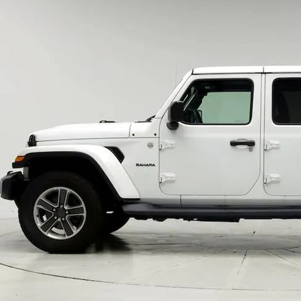 2Pcs Wrangler ABS Plastic SAHARA Side Door 3D Letter Gloss Black Jeep 68333673AA