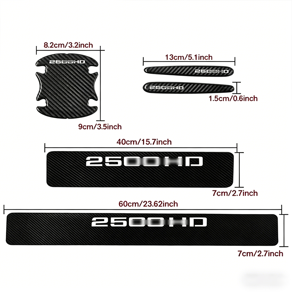 12Pcs Silverado Sierra 2500HD Carbon Fiber Car Door Sill Protector Sticker Black Chevrolet