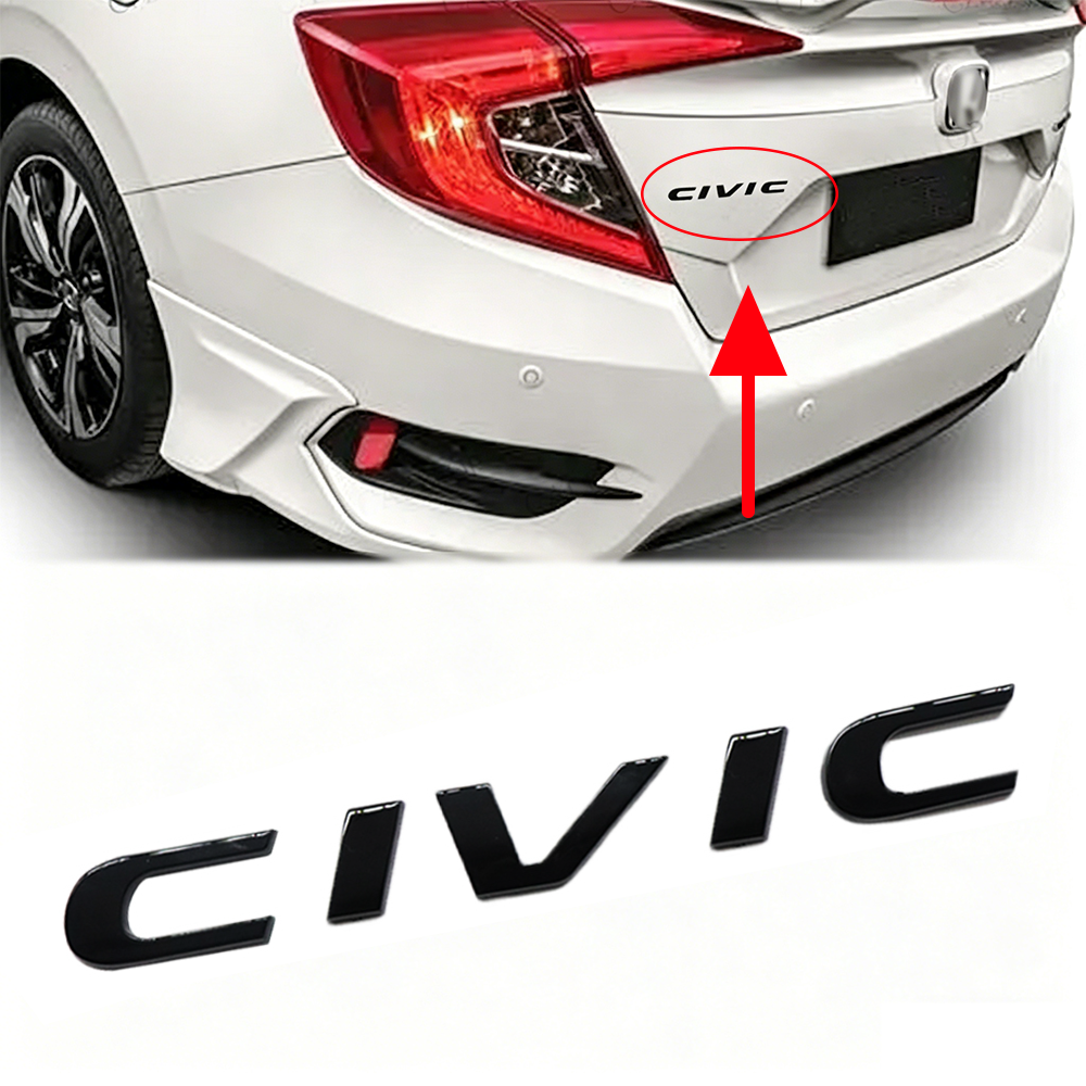 1Pcs 2015-2021 Civic ABS Plastics Rear Adhesive Letter Gloss Black Honda 75722-TBA-A00