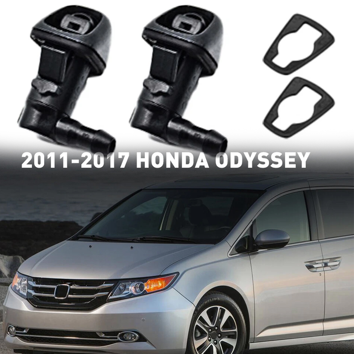 2Pcs Windshield Washer Nozzle Jet 76810-TK8-A01 For 2011-2017 Honda Odyssey Black