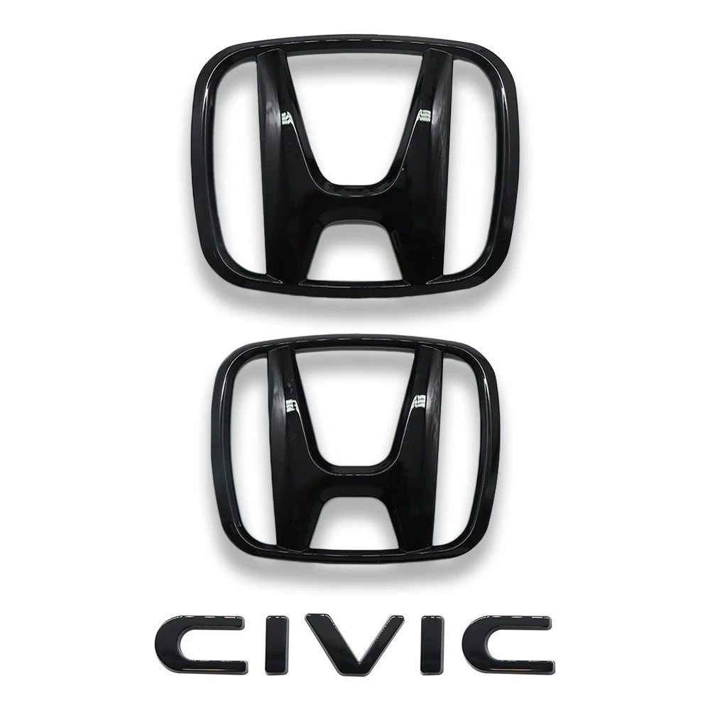 1Set 2021-2024 Civic ABS Front Grille Rear Emblem Gloss Black Honda 75722-TBA-A00
