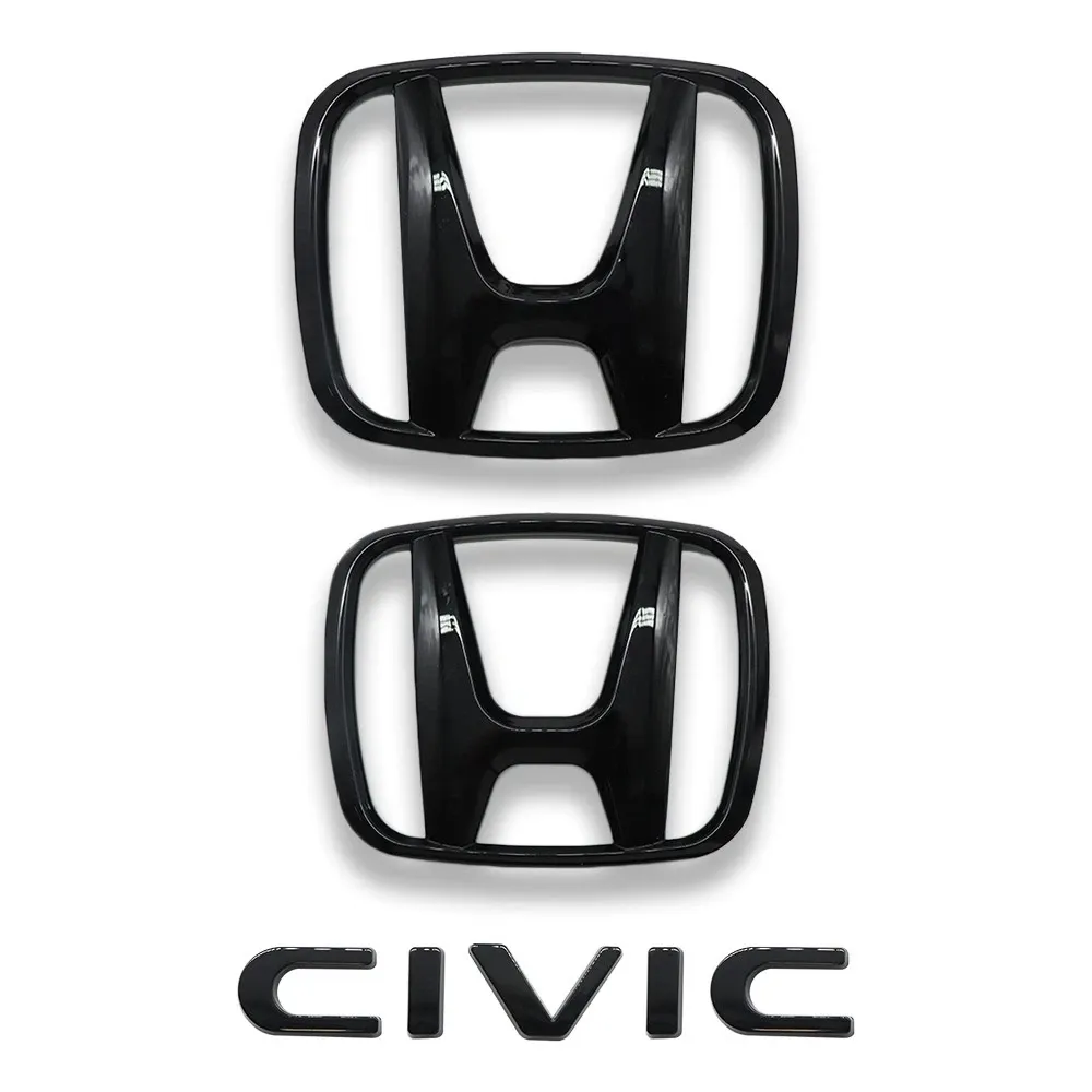 1Set 2021-2024 Civic ABS Front Grille Rear Emblem Gloss Black Honda 75722-TBA-A00