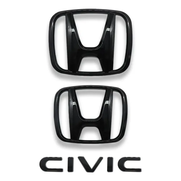1Set 2021-2024 Civic ABS Front Grille Rear Emblem Gloss Black Honda 75722-TBA-A00