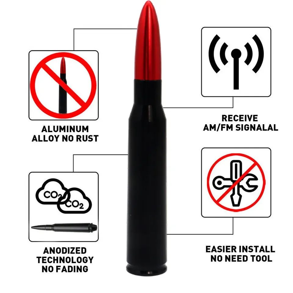 5.5" Red BULLET ANTENNA 50 CAL FOR DODGE RAM 1500 2500 3500 FORD F150 F250 US