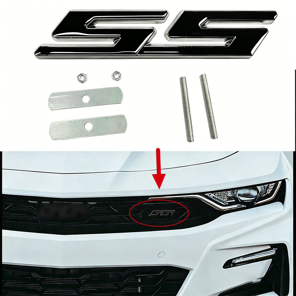 2Set 1970-2015 Camaro Zinc Alloy Front Grille SS Emblem Black Chrome Chevrolet