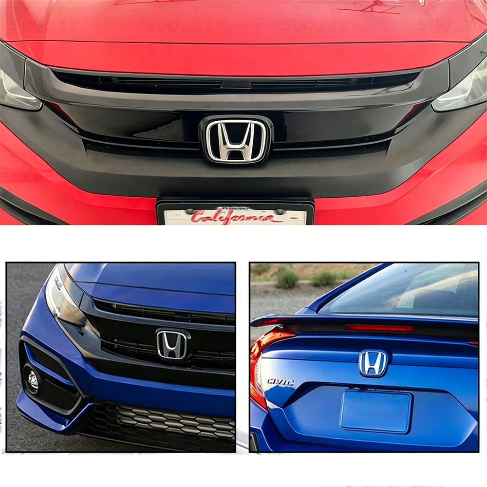 2Pcs 2015-2021 Civic Plastic Front Grille Rear Emblem Gloss Silver Honda 75722-TBA-A00