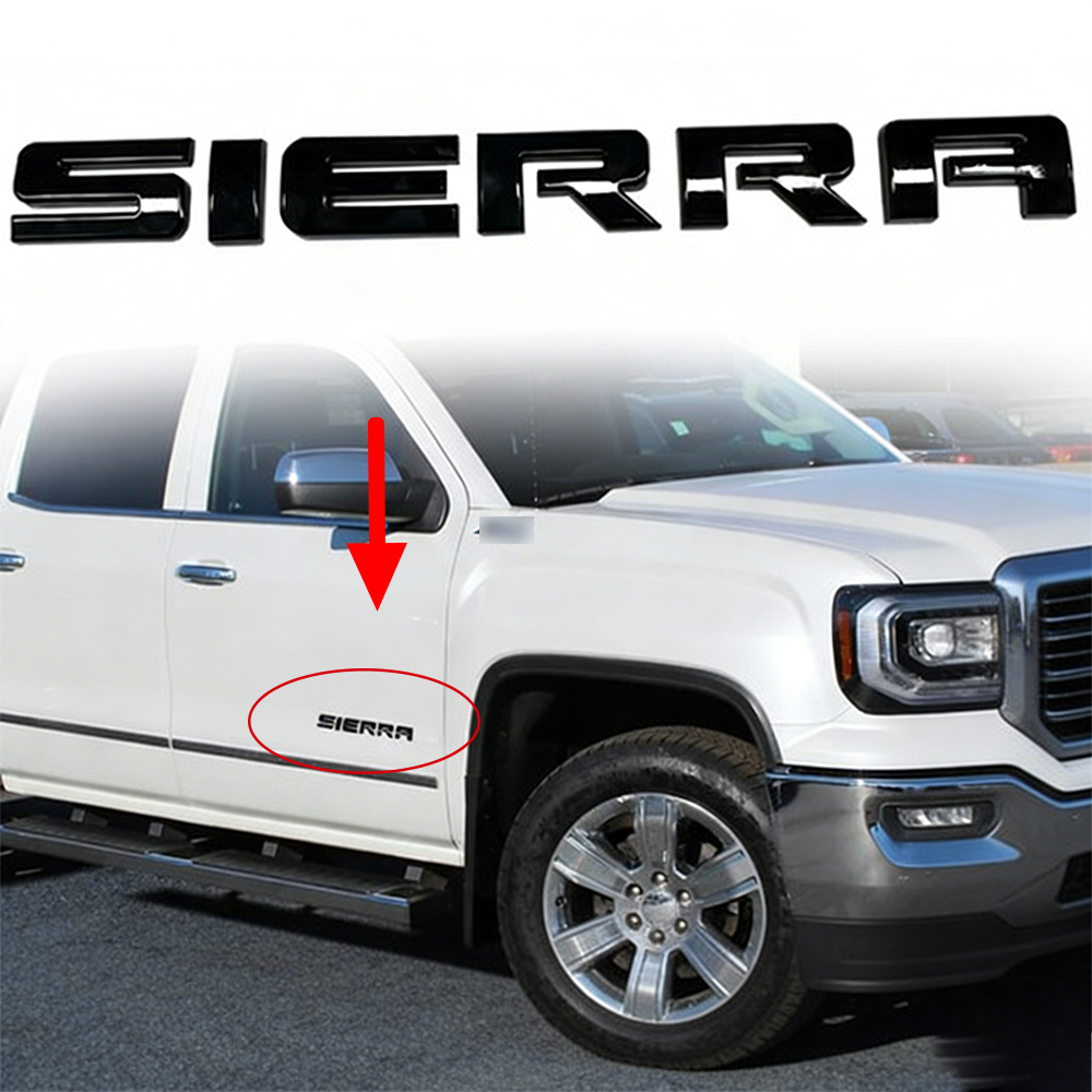 2Pcs 2007-2020 Sierra ABS Plastics Door Side Letter Glossy Black GMC