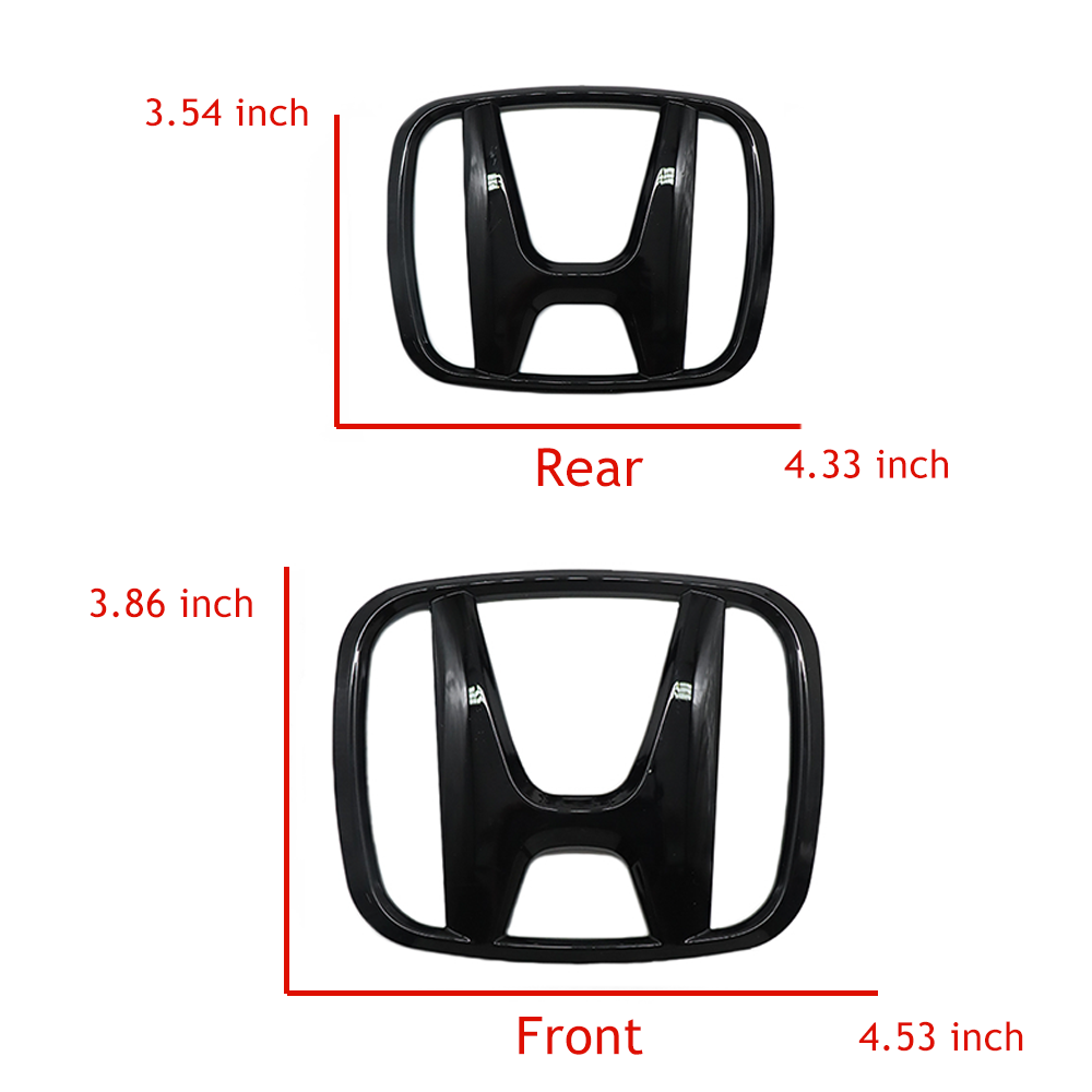2Pcs 2015-2021 Civic ABS Overlay Front Grille Rear Emblem Gloss Black Honda 75722-TBA-A00