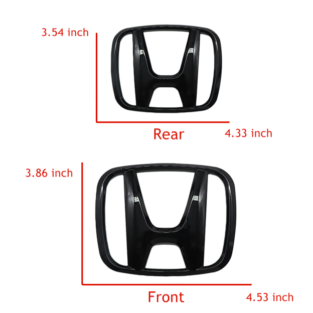 2Pcs 2015-2021 Civic ABS Overlay Front Grille Rear Emblem Gloss Black Honda 75722-TBA-A00