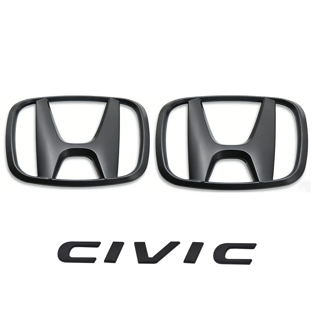 1Set 2015-2021 Civic ABS Front Grille Trunk H+ Emblem Matte Black Honda 75722-TBA-A00
