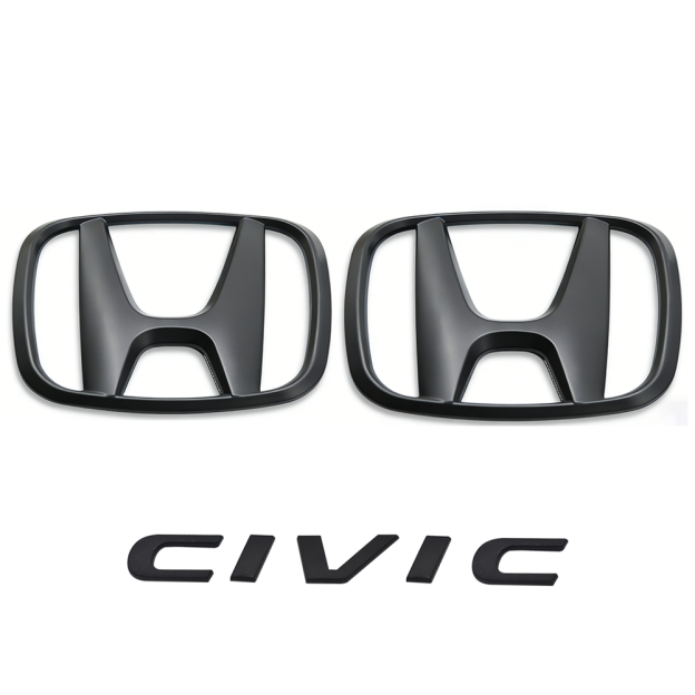 1Set 2015-2021 Civic ABS Front Grille Trunk H+ Emblem Matte Black Honda 75722-TBA-A00