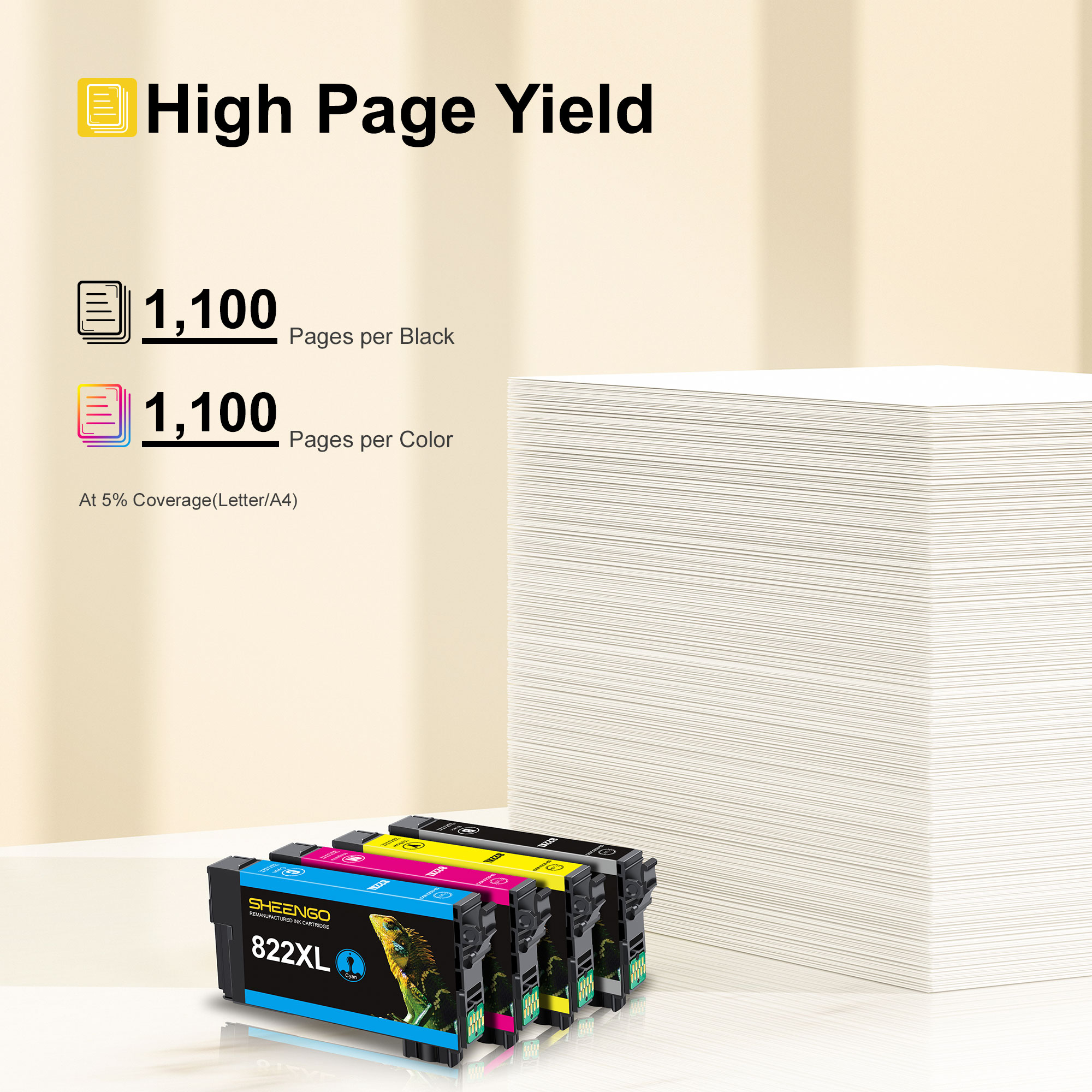 822XL Ink Cartridges Combo Pack Remanufactured Replacement for Epson 822 Ink Cartridges Work for Workforce Pro WF-3820 WF-3823 WF-4820 WF-4830 WF-3823 WF-4834 (4 Pack: Black, Cyan, Magenta, Yellow)