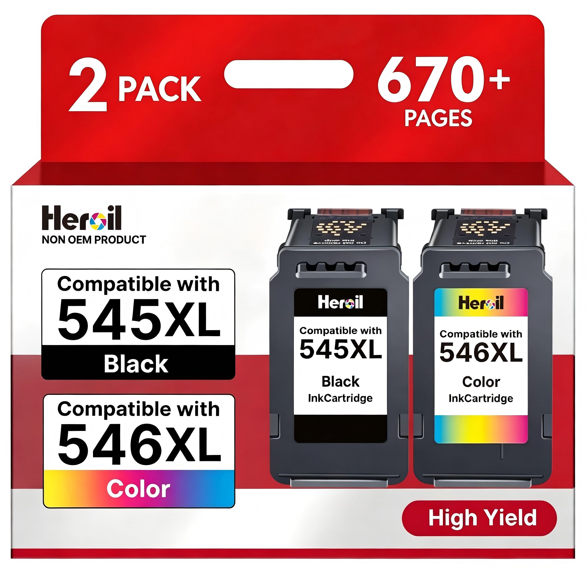 Heroil Cartucce per Canon 545 546 Cartuccia per canon 545 Nero per Canon 545 546 XL Multipack Compatibile per Pixma TS3350 MG2550s TR4550 MX495 TS3150 TR4500 TS3351 TS3300 TR4600 TS3100 TS3151 TR4651