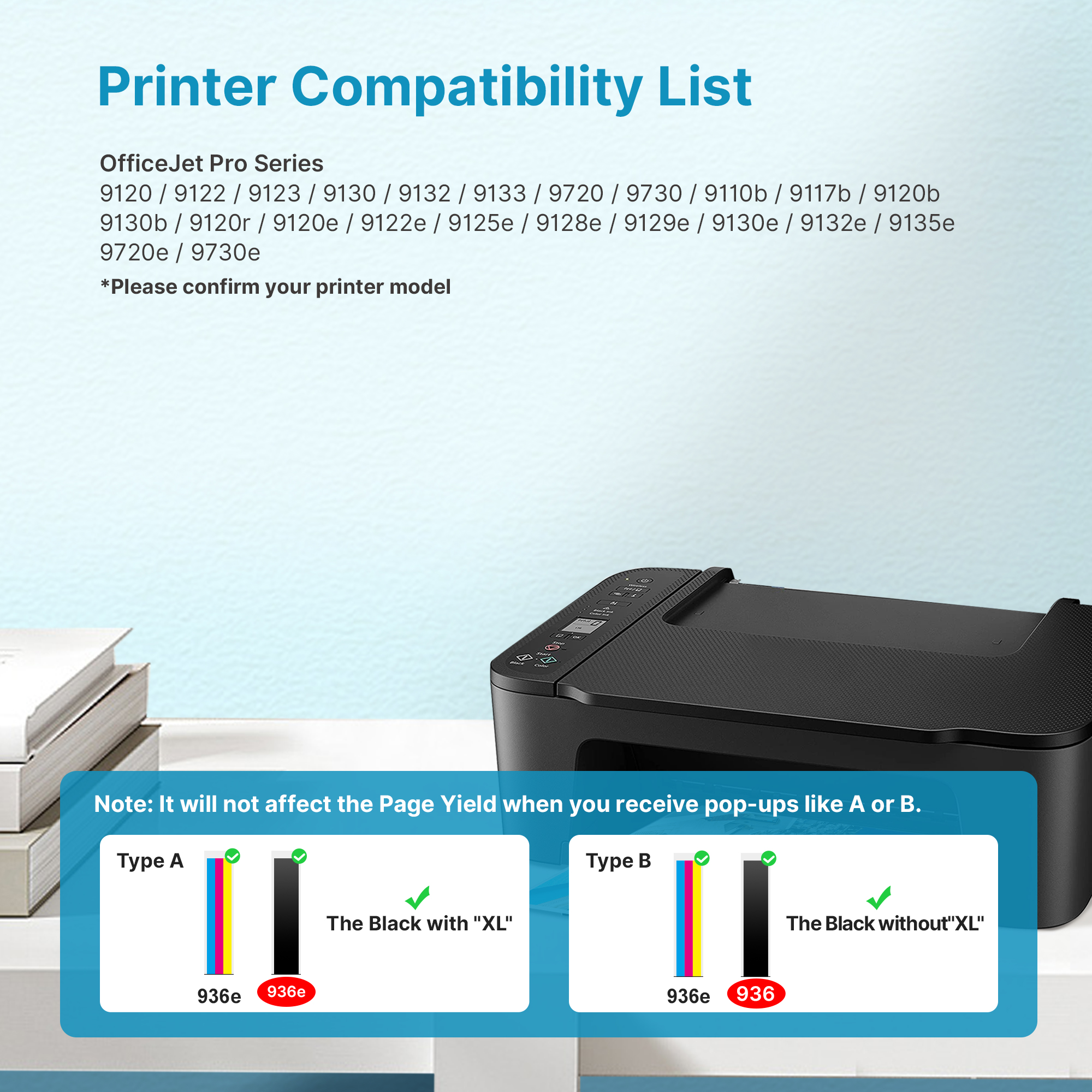 936e 936XL 936 Ink Cartridges for HP Printers 9125e 9120 9130 9135e