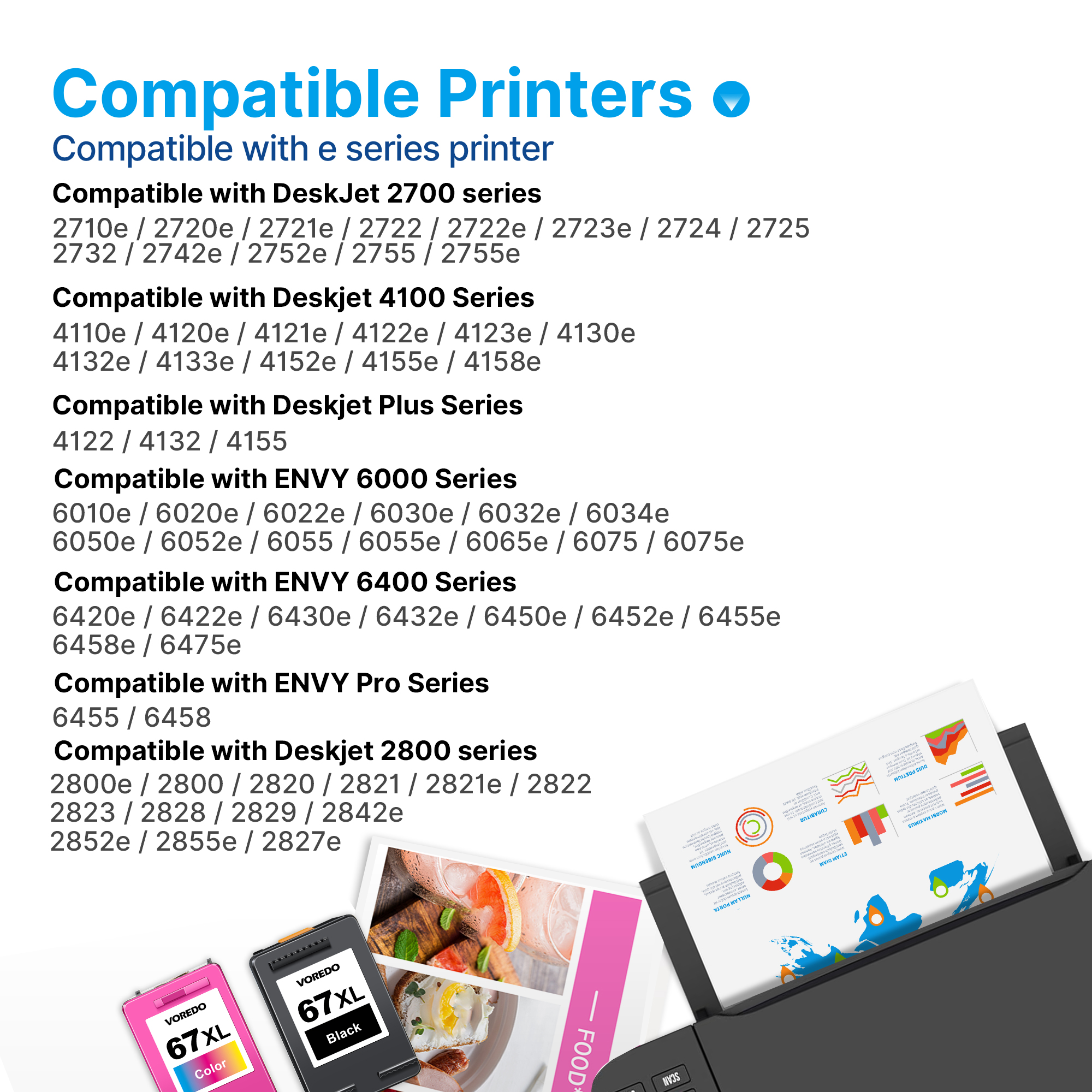 67XL Ink Cartridges Black/Color Combo Pack Compatible for HP Ink 67 Work for DeskJet 2700 2700e 2755 2755e 4100 4155e 4133e 2723e 2734e Envy 6000 6455e 6020e 6400 6475e Mobile Printing, Best-for-Home