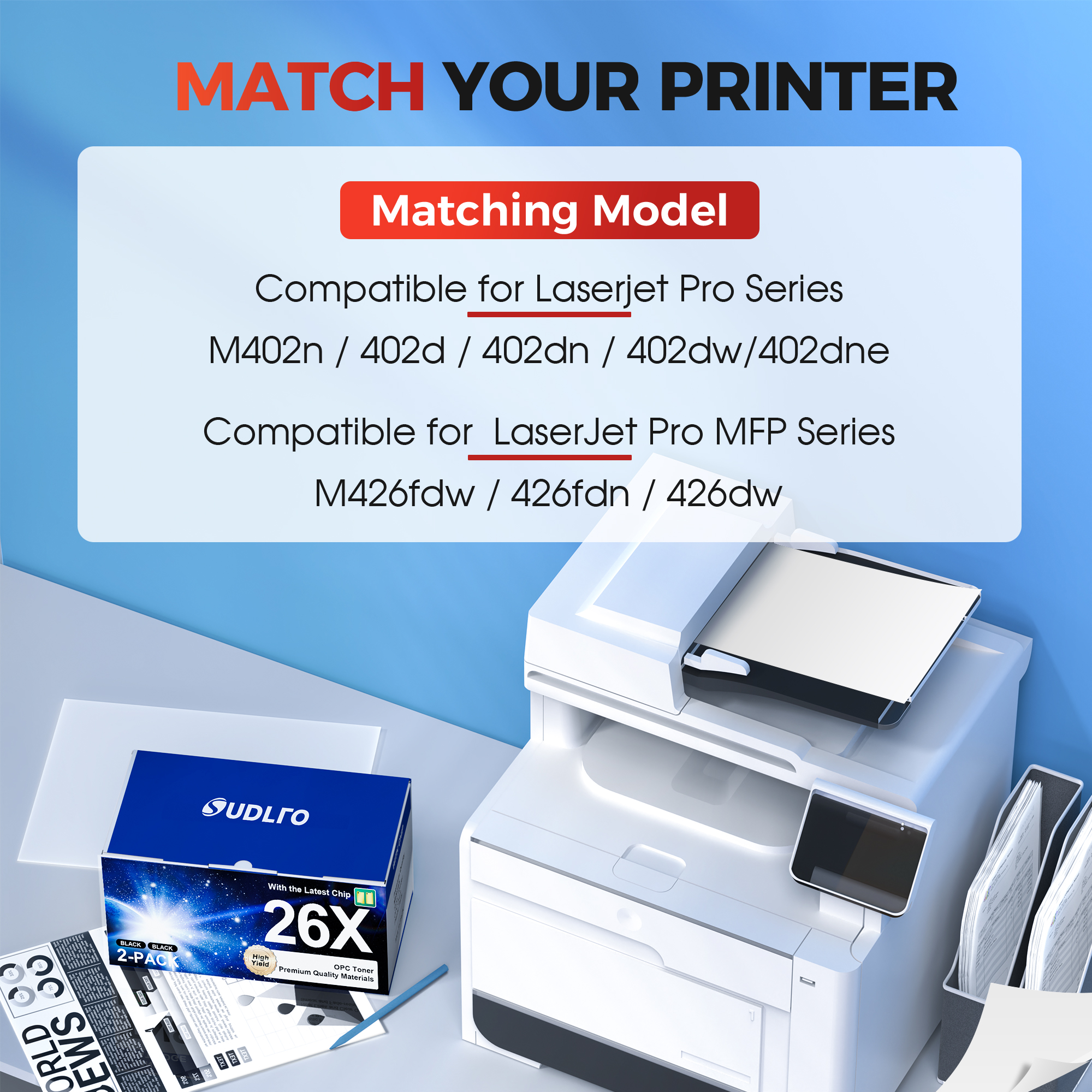 CF226X - High Yield - Use for HP 26X Replacement for HP 26X Toner Cartridge 26A CF226A Works with Pro M426dw M402n M402d M402dn M402dw for Laserjet Pro MFP M426fdw M426fdn Printer | 2 Black