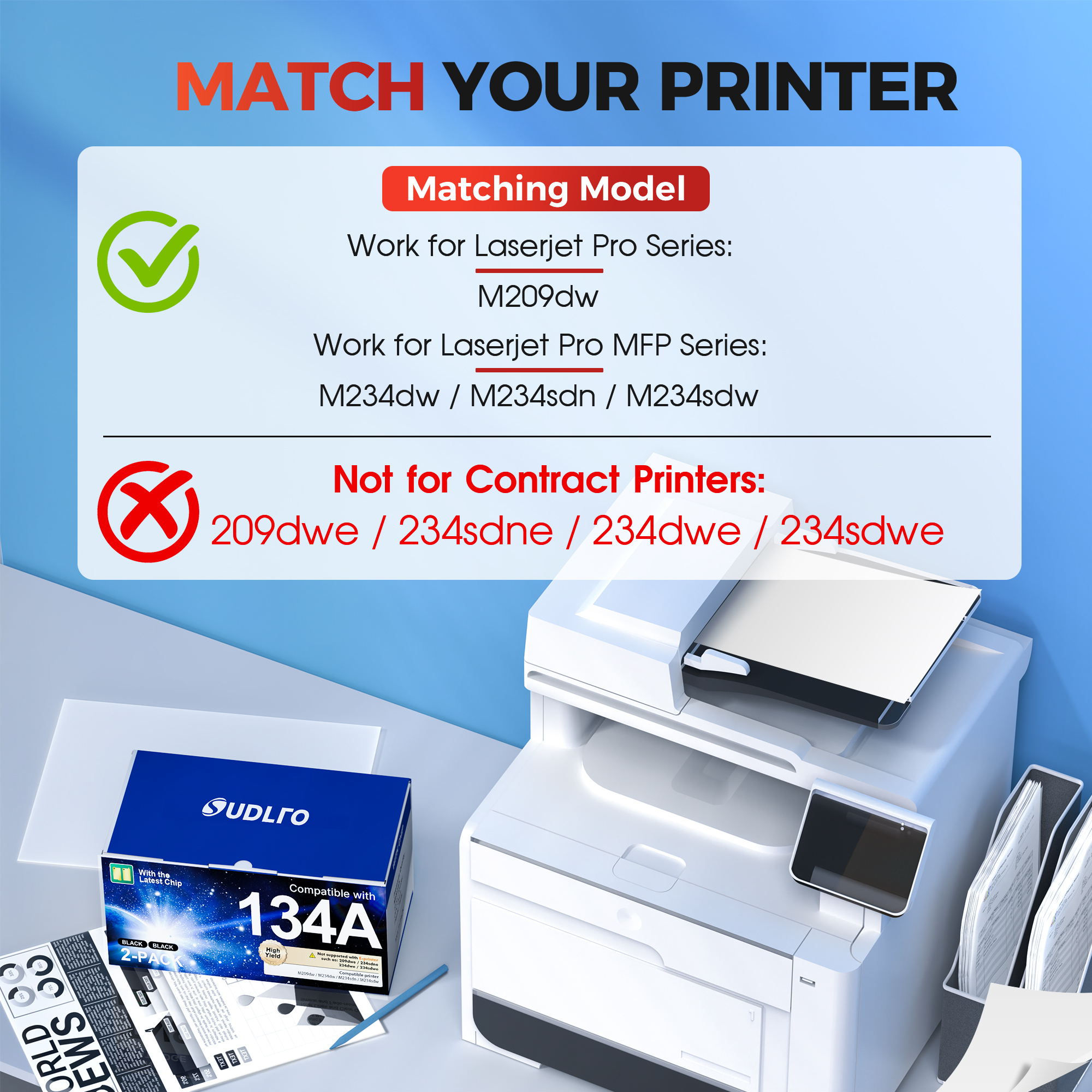 134A Black Toner Cartridge - (with Chip) Compatible Replacement for HP 134 A 134X W1340A W1340X Toner Cartridges Work with Laserjet M209dw MFP M234dw M234sdw M234sdn Series Printer (2-Pack)