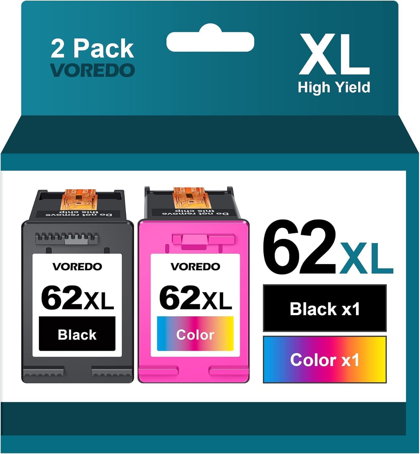 Remanufactured Ink Cartridge Replacement for HP 62XL Ink Cartridge Combo Pack 62 XL for Envy 5540 5542 5545 5640 5642 5660 5664 5665 7640 7645 8000 8005 OfficeJet 200 250 5740 5742 5745(2 Pack)