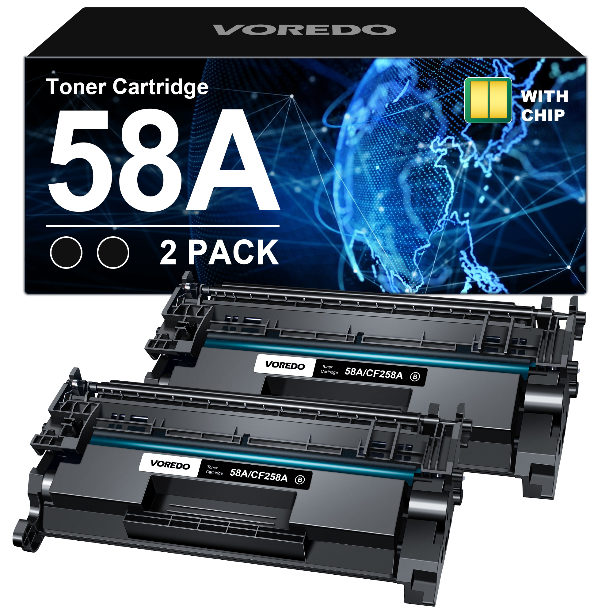 VOREDO 58A CF258A Toner Cartridge (with CHIP) for HP 58A Toner Cartridge Black 58X CF258X High Yield for HP Laserjet Pro MFP M404n M404dn M428fdw M404dw M404 M428fdn M428dw M406dn M430f M428 Printer (2 Pack)