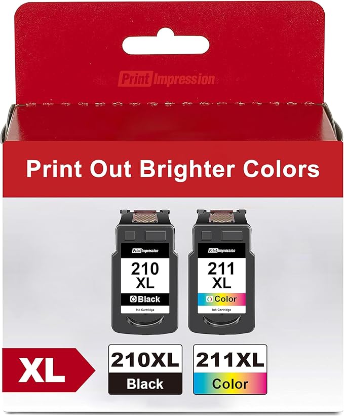 210XL and 211XL Ink Cartridges Replacement for Canon 210 XL and 211 XL Ink Cartridges 211XL Color 210XL Black Ink Cartridge Work for IP2702 MP230 MP250 MP280 MP480 MX320 MX330 MX340 (1 Black,1 Color)
