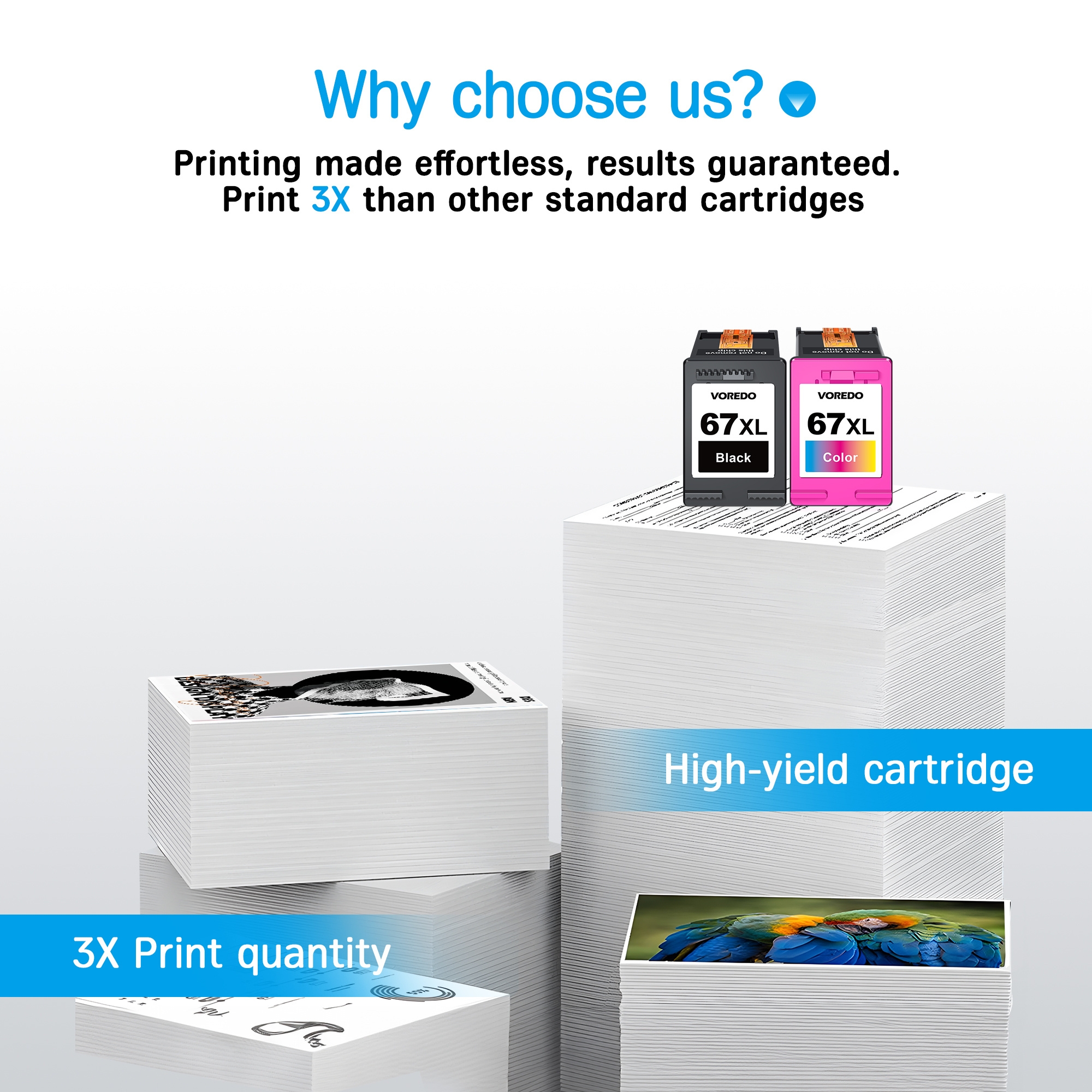 67XL Ink Cartridges Black/Color Combo Pack Compatible for HP Ink 67 Work for DeskJet 2700 2700e 2755 2755e 4100 4155e 4133e 2723e 2734e Envy 6000 6455e 6020e 6400 6475e Mobile Printing, Best-for-Home