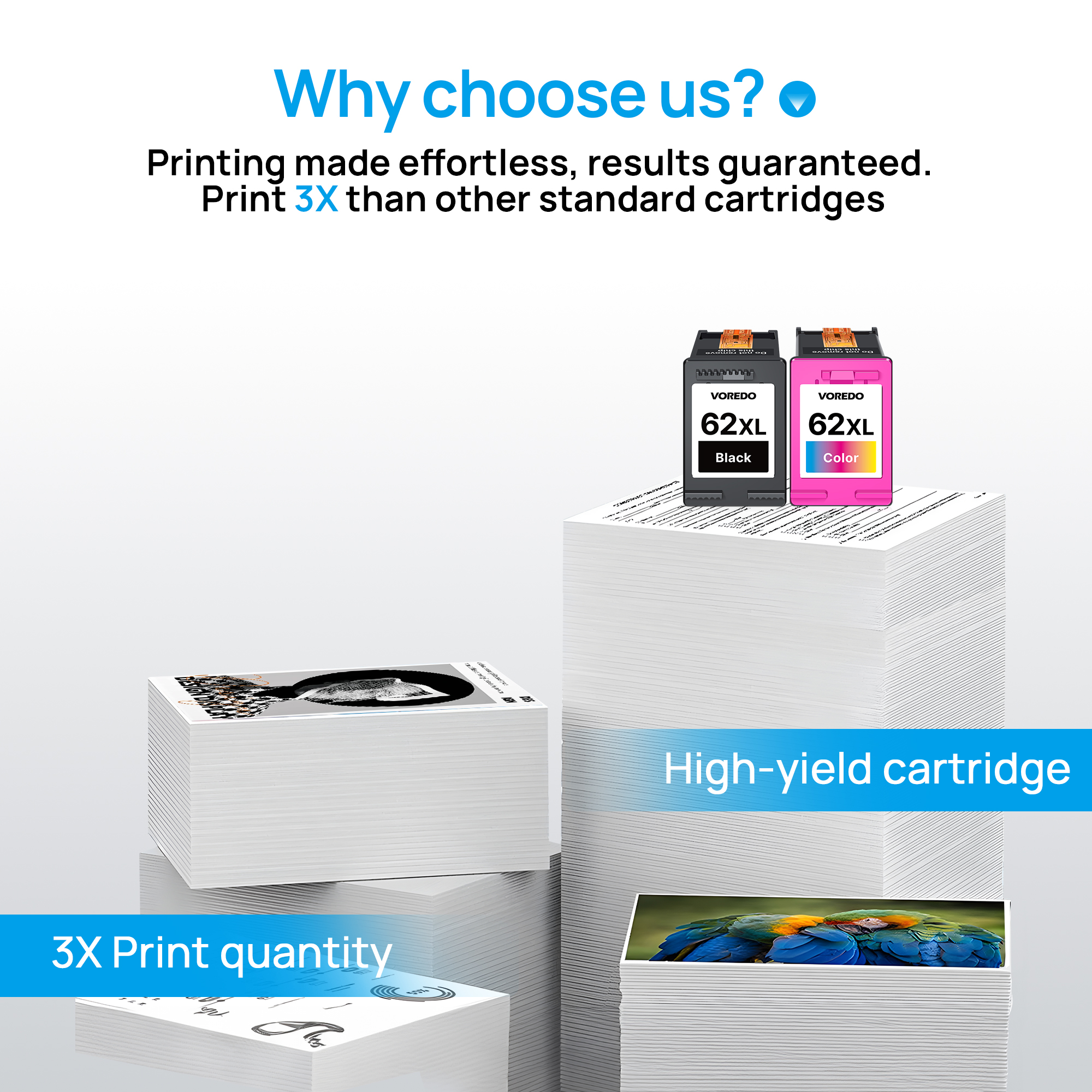 62XL Ink Cartridges Black and Color Compatible for HP Ink 62 XL 62XL Work for Envy 5540 5643 5542 5544 5545 5640 5642 5660 5665 7640 7645 8000 Officejet 5740 5741 5742 5743 5744 5745 Printer (2 Pack)