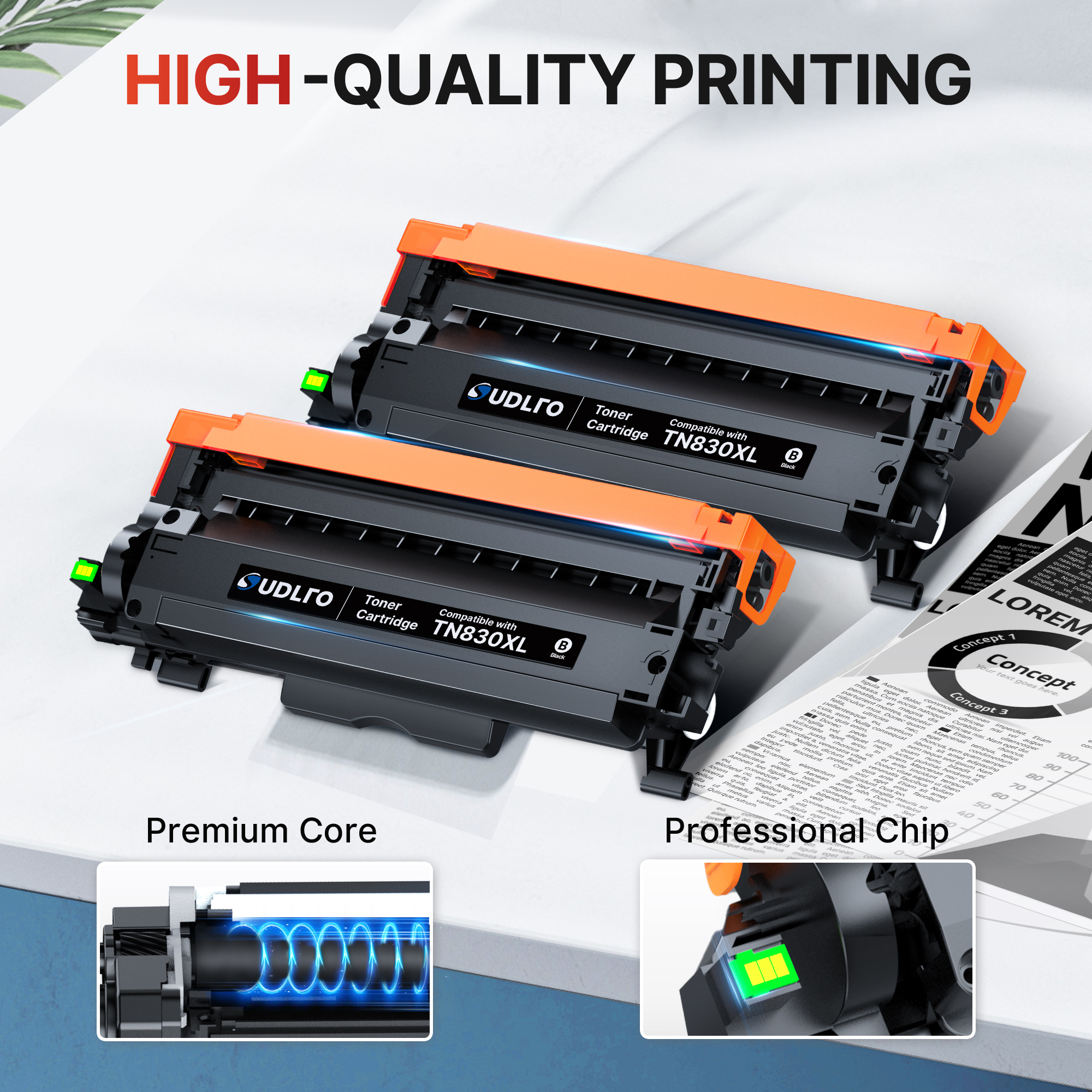 TN830XL TN830 -Compatible for Brother TN830XL Toner TN-830XL TN830 TN-830 Toner to use with Brother HL-L2460DW DCP-L2640DW HL-L2480DW HL-L2400D HL-L2405W MFC-L2820DWXL MFC-L2820DW Printer (2 Black)