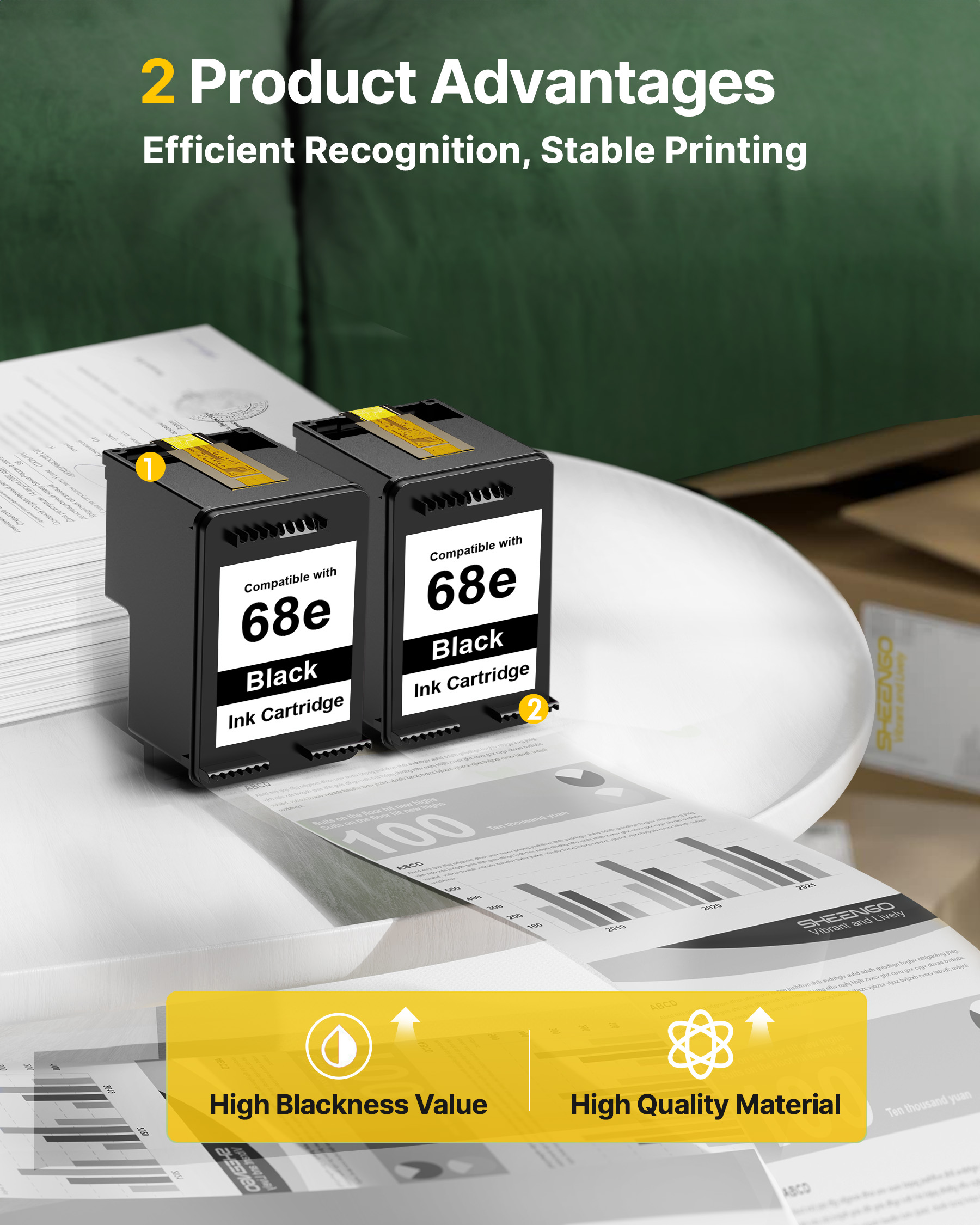 68XL 68e 68 Black Ink Cartridge Combo Pack for HP Ink 68 68XL 68e Replacement for HP Envy 6155e 6555e Ink Cartridges Compatible with Envy 6155e 6555e 6152e 6552e 6100e 6500e Series Printer (2 Black)