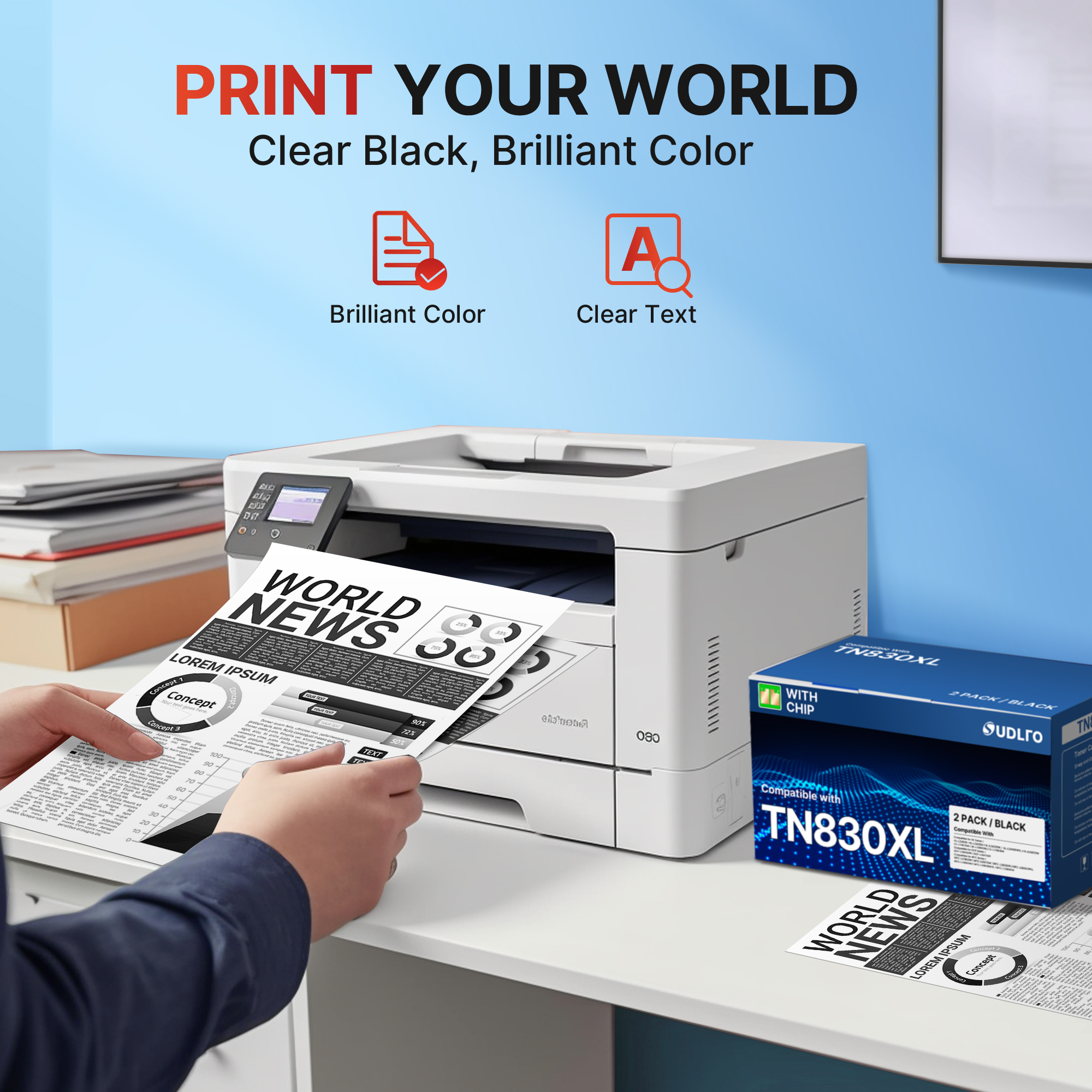 TN830XL TN830 -Compatible for Brother TN830XL Toner TN-830XL TN830 TN-830 Toner to use with Brother HL-L2460DW DCP-L2640DW HL-L2480DW HL-L2400D HL-L2405W MFC-L2820DWXL MFC-L2820DW Printer (2 Black)