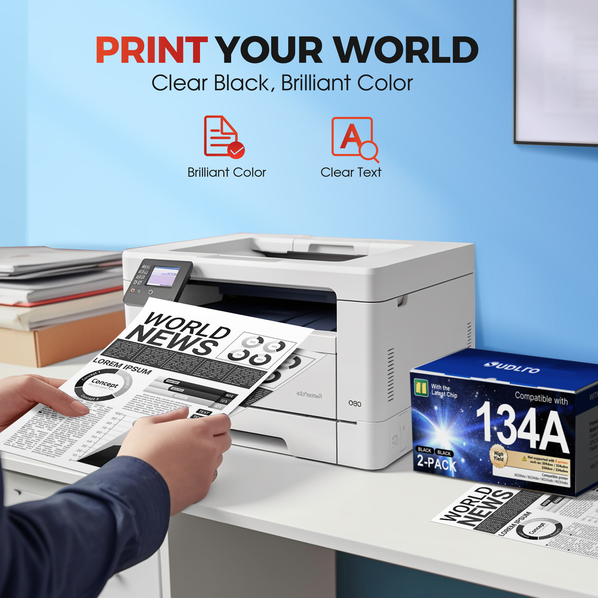 134A Black Toner Cartridge - (with Chip) Compatible Replacement for HP 134 A 134X W1340A W1340X Toner Cartridges Work with Laserjet M209dw MFP M234dw M234sdw M234sdn Series Printer (2-Pack)