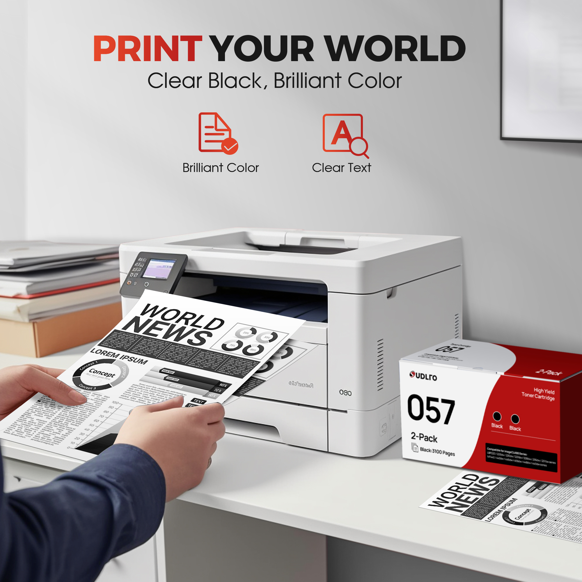 057 Toner Cartridge - Canon 057 Replacement for Canon 057 Toner Cartridge CRG057 057H to use with Canon MF445dw MF448dw MF449dw LBP226dw LBP227dw Printer (2Black, Non-OEM)