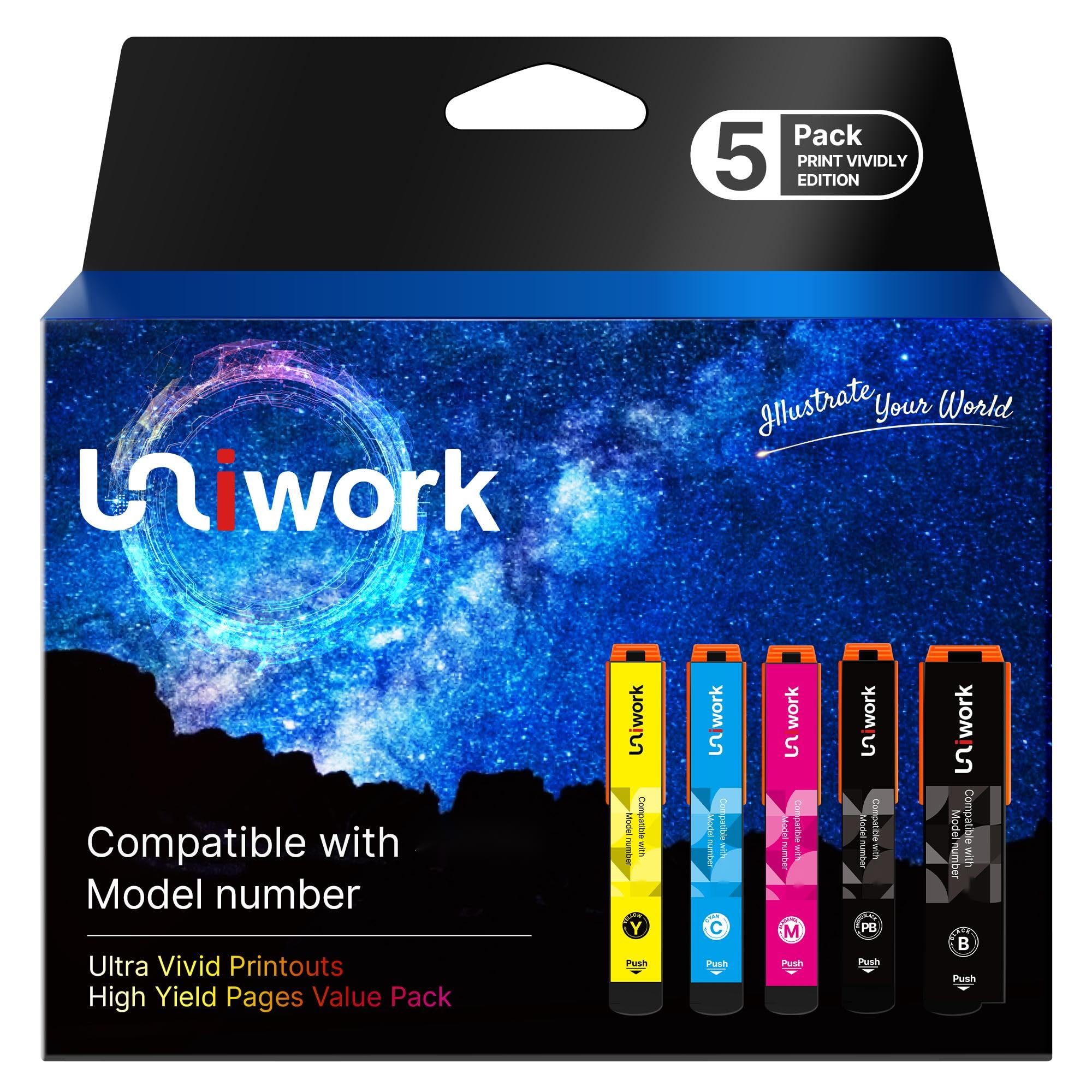 Uniwork Remanufactured Ink Cartridges Use for XP-830 XP-640 XP-7100 XP-630 XP-530 XP-635 Printer Tray (Latest Upgraded Chip, 5 Pack)