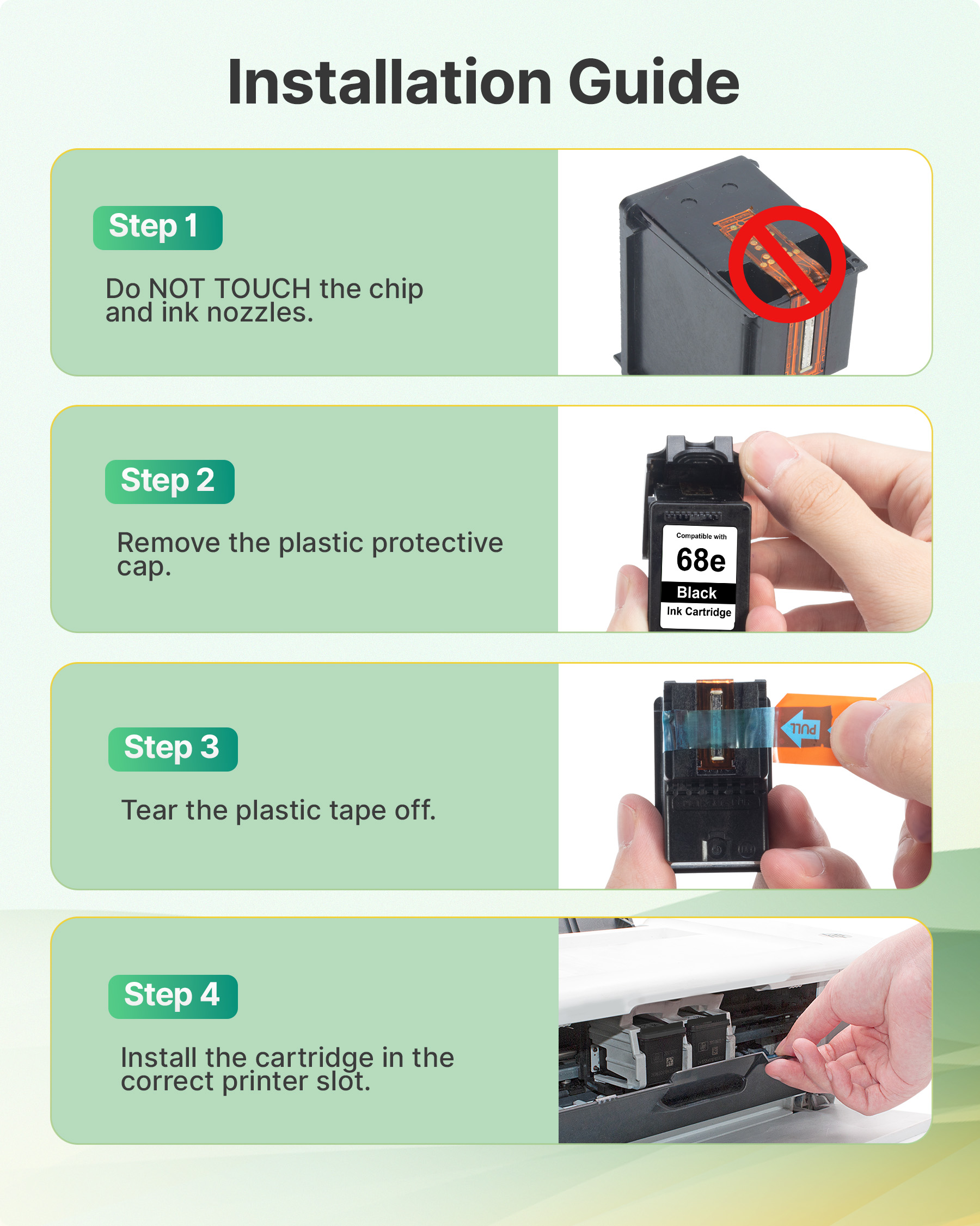 68XL 68e 68 Black Ink Cartridge Combo Pack for HP Ink 68 68XL 68e Replacement for HP Envy 6155e 6555e Ink Cartridges Compatible with Envy 6155e 6555e 6152e 6552e 6100e 6500e Series Printer (2 Black)