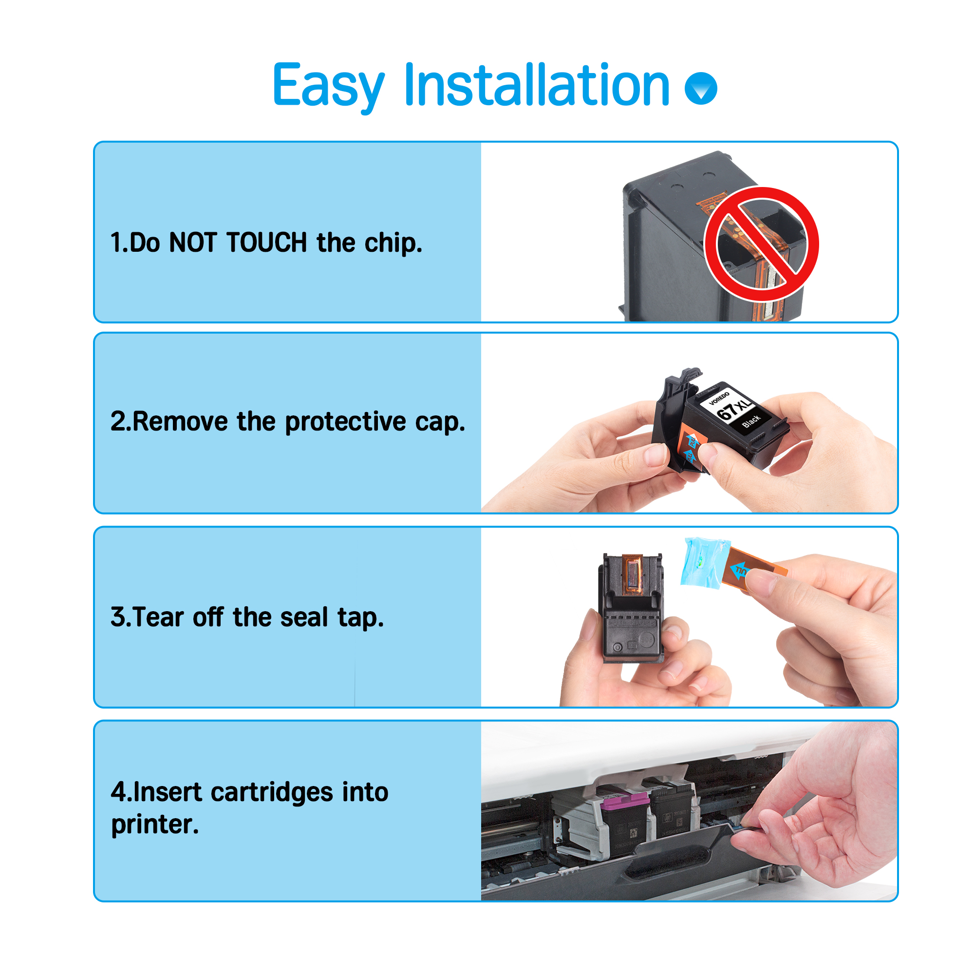 67XL Ink Cartridges Black/Color Combo Pack Compatible for HP Ink 67 Work for DeskJet 2700 2700e 2755 2755e 4100 4155e 4133e 2723e 2734e Envy 6000 6455e 6020e 6400 6475e Mobile Printing, Best-for-Home