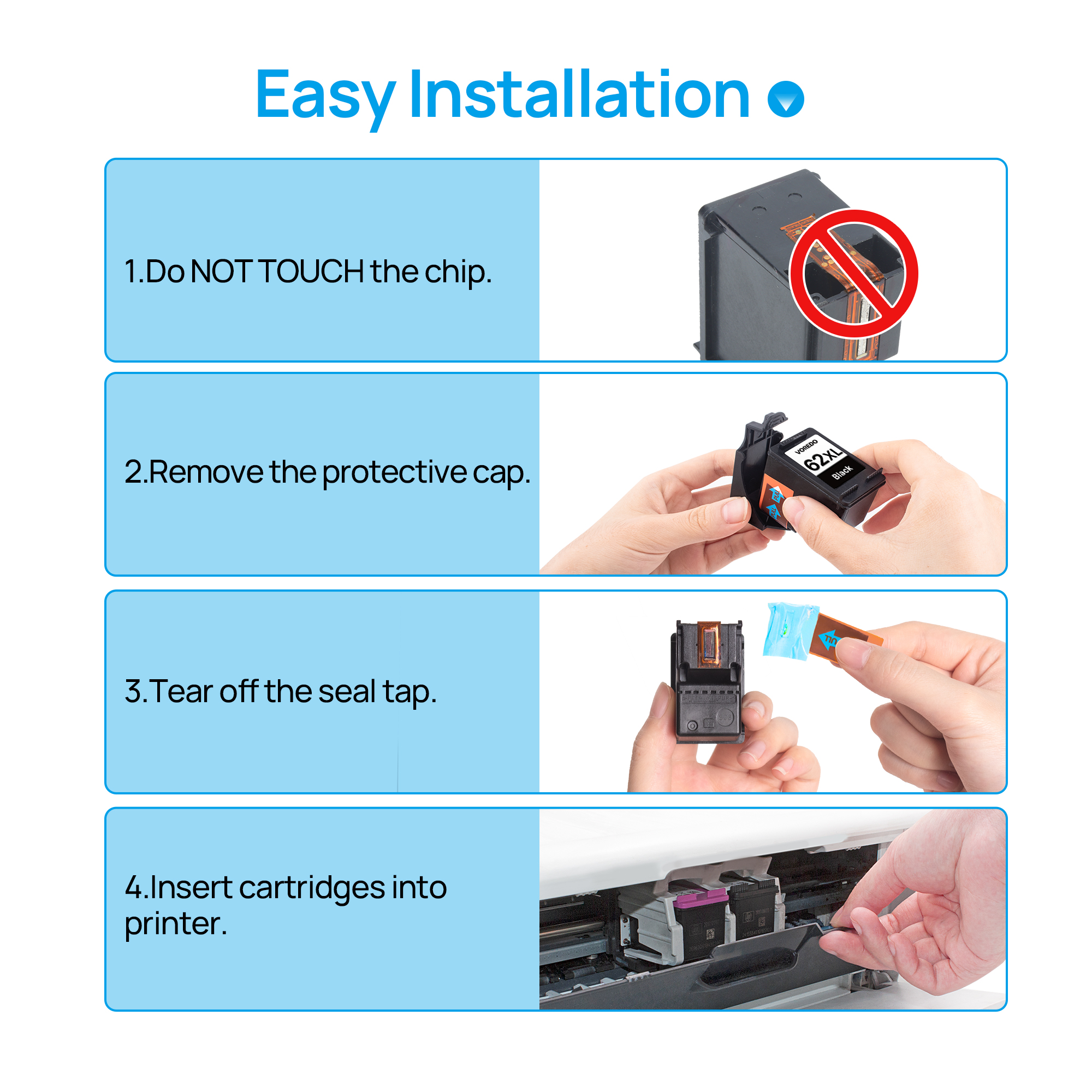 62XL Ink Cartridges Black and Color Compatible for HP Ink 62 XL 62XL Work for Envy 5540 5643 5542 5544 5545 5640 5642 5660 5665 7640 7645 8000 Officejet 5740 5741 5742 5743 5744 5745 Printer (2 Pack)