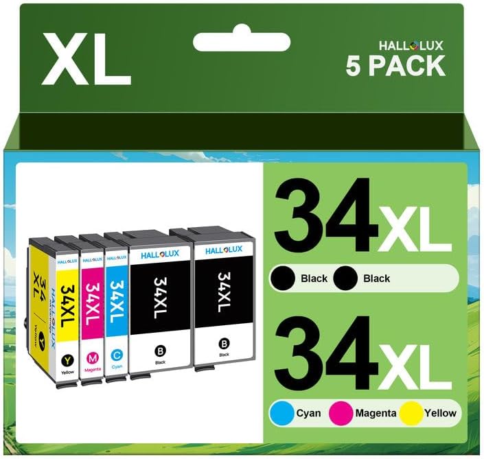HALLOLUX 34 34 XL Multipack kompatibel für Epson 34 XL 34XL Patronen für Druckerpatronen Epson Workforce Pro WF-3720DWF WF-3725DWF WF-3720 WF-3725 WF3720 WF3725 (Schwarz,Cyan,Magenta,Gelb, 5er-Pack)