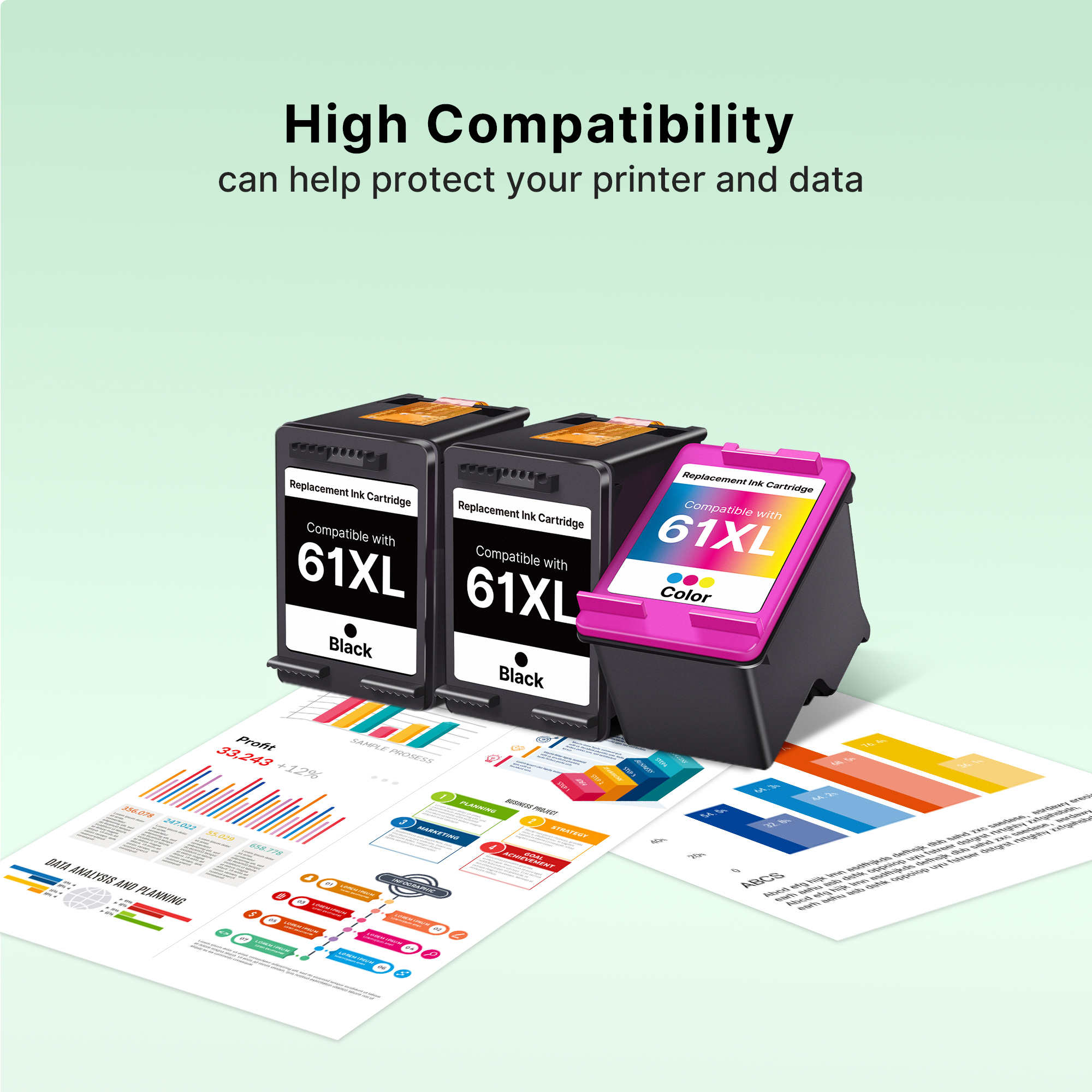 61XL Ink Cartridges Black and Color 3-Pack Replacement for HP 61XL Ink Cartridge Combo Pack (2 Black, 1 Color) Work with HP Envy 4500 5530 4502 4501 5535 OfficeJet 4630 4635 DeskJet 2540 1000 1010