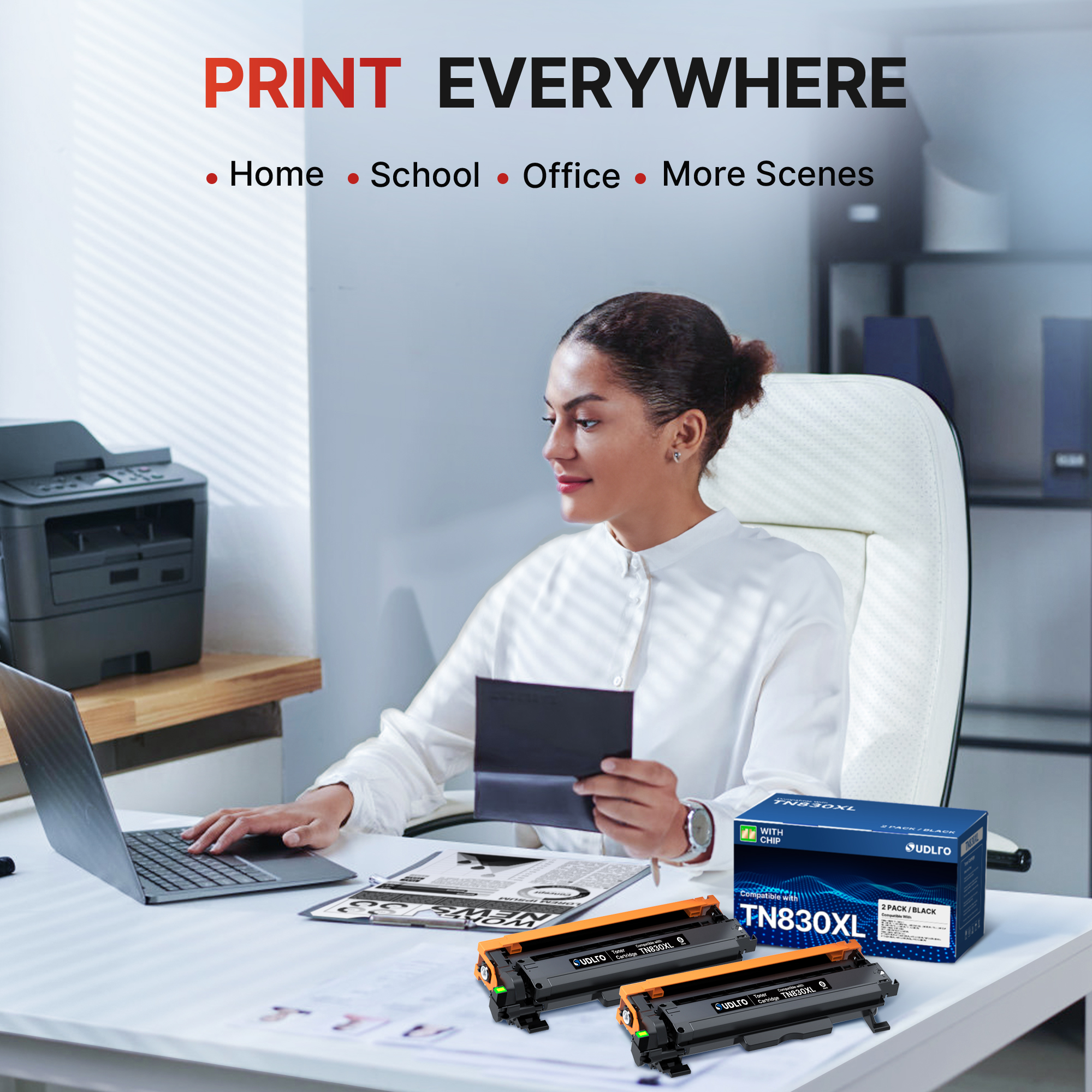 TN830XL TN830 -Compatible for Brother TN830XL Toner TN-830XL TN830 TN-830 Toner to use with Brother HL-L2460DW DCP-L2640DW HL-L2480DW HL-L2400D HL-L2405W MFC-L2820DWXL MFC-L2820DW Printer (2 Black)