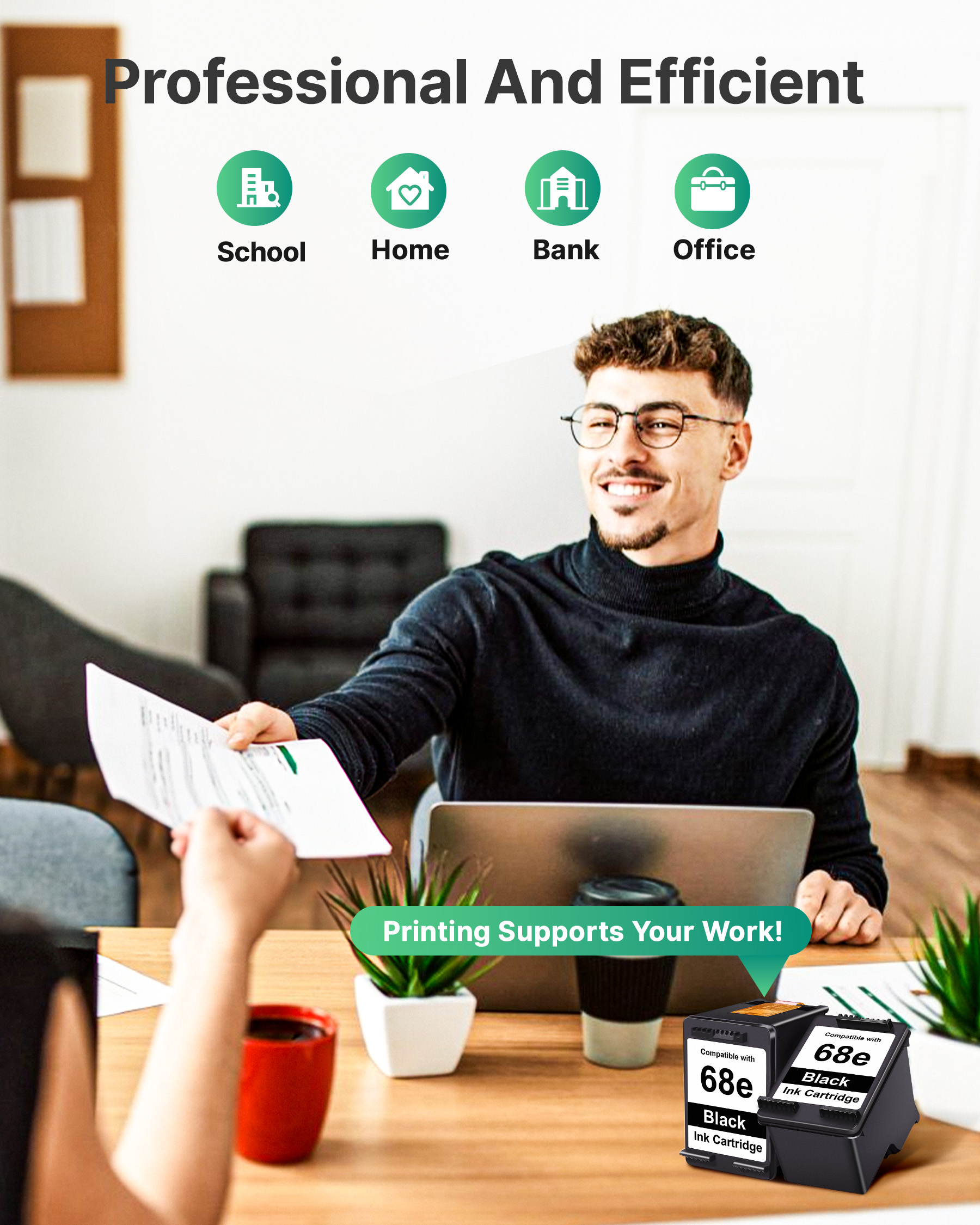68XL 68e 68 Black Ink Cartridge Combo Pack for HP Ink 68 68XL 68e Replacement for HP Envy 6155e 6555e Ink Cartridges Compatible with Envy 6155e 6555e 6152e 6552e 6100e 6500e Series Printer (2 Black)
