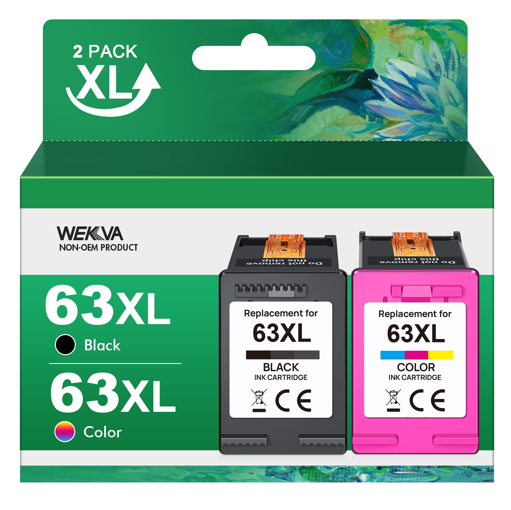 WEKVA Remanufactured Ink Cartridges Replacement for HP Ink 63XL 2 Pack