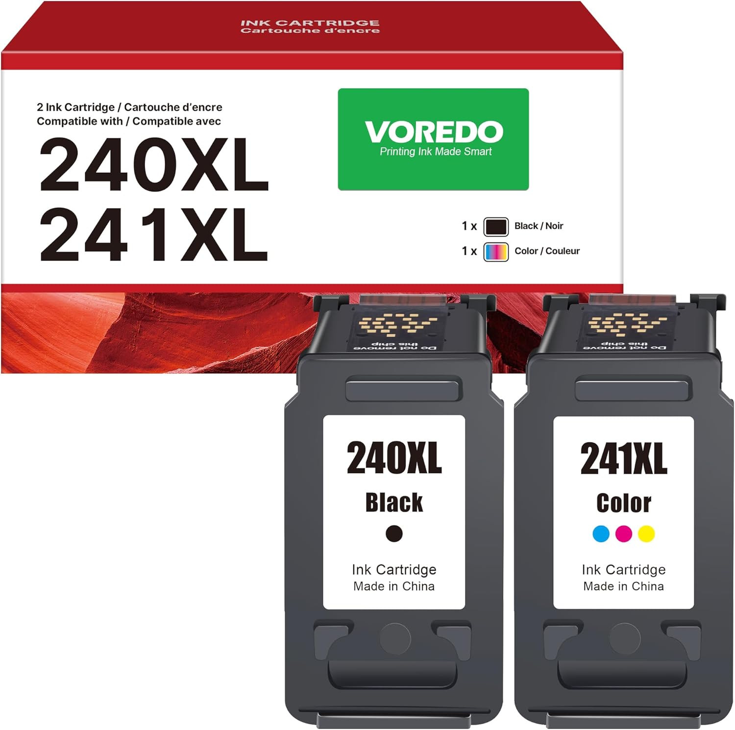 VOREDO Remanufactured Ink Replacement for Canon 240XL 241XL Combo Pack 240XL and 241XL Ink Cartridge Compatible with Canon PIXMA MG3620 MG3600 TS5120 MG3120 MG3520 MX472 Printer (2 Pack)