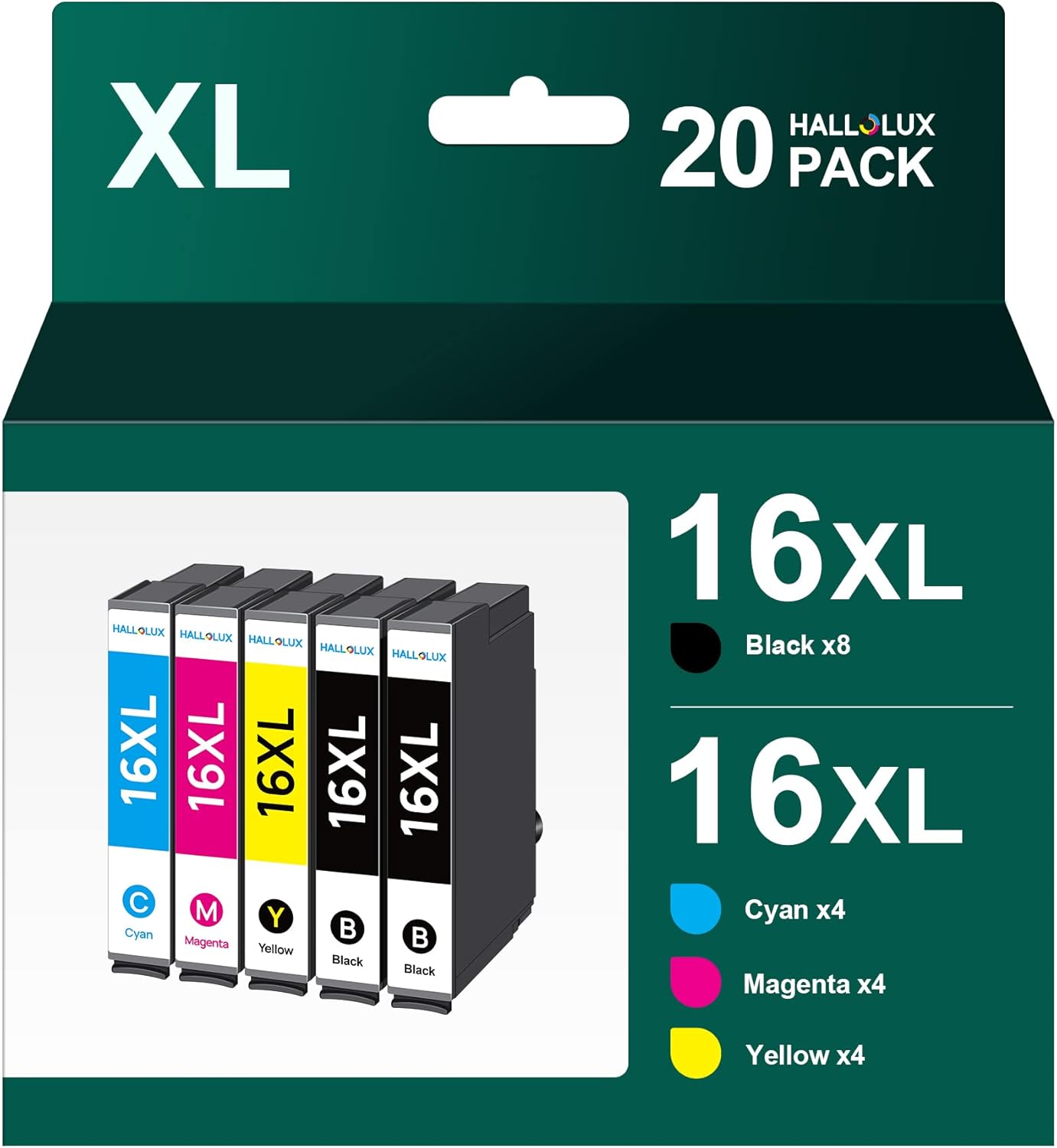 HALLOLUX 20-Pack 16XL Multipack Compatibili per Epson 16 16XL Cartucce d'inchiostro per Epson WF-2510 WF-2630 WF-2750 WF-2760 WF-2520 WF-2530 WF-2540 WF-2660 WF-2650 (Nero Ciano Magenta Giallo) Marca: HALLOLUX