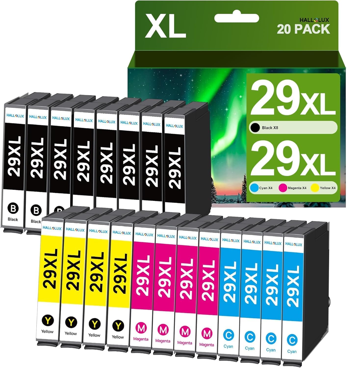 HALLOLUX 29XL - Cartuchos de Tinta compatibles con Epson 29 29 XL para XP-255 XP-445 XP-235 XP-345 XP-335 XP-342 XP-435 XP-452 XP-245 XP-352 XP-257 (8 Negro, 4 Cian, 4 Magenta, 4 Amarillo) e