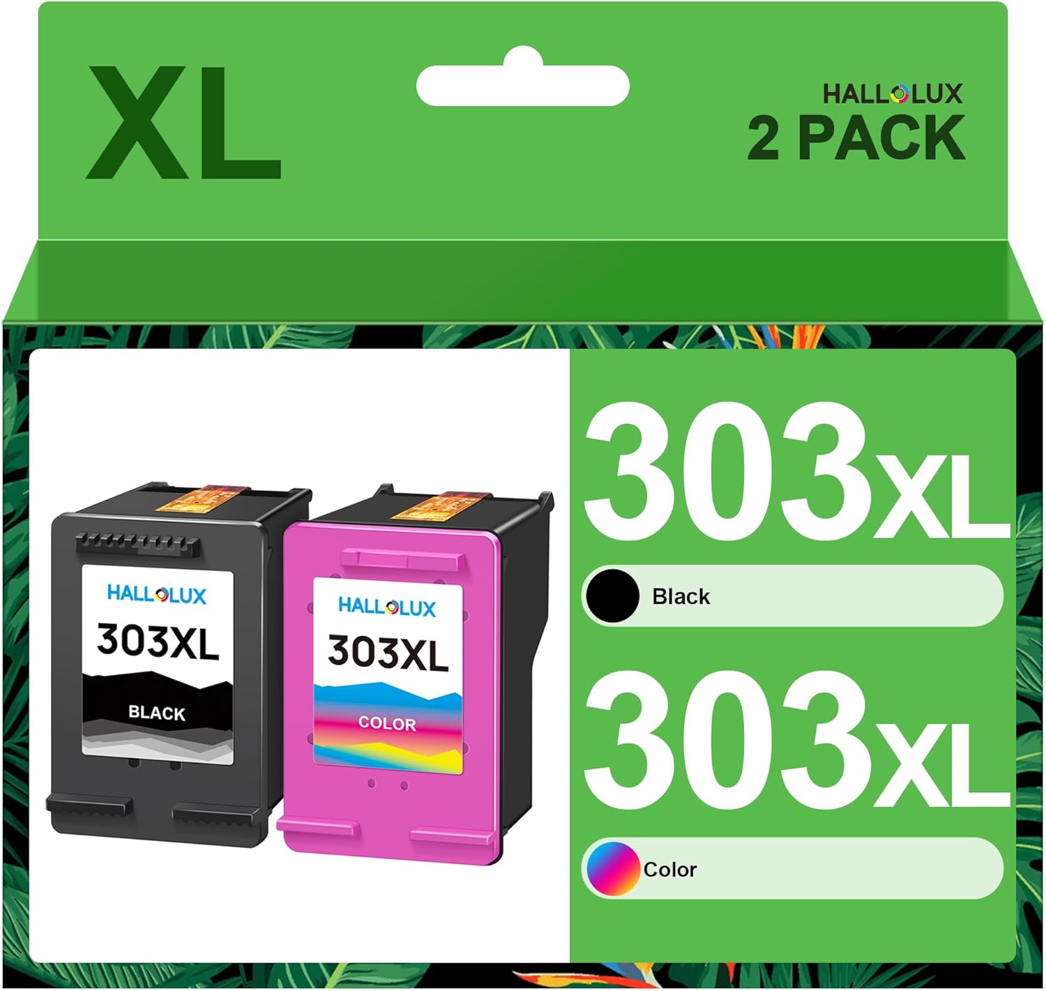 HALLOLUX 303XL Nero e Colore Cartucce d'inchiostro Rigenerato per HP 303 XL 303XL per Envy Photo 6230 6220 6232 6234 7130 7134 7830 per Tango X (2-Pack)