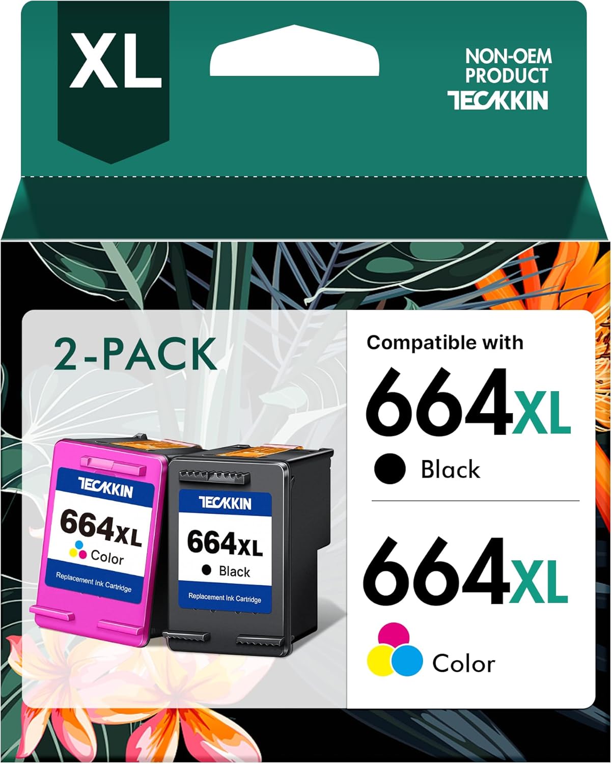 TECKKIN Ink Cartridge Compatible for HP 664 664XL Compatible with HP Deskjet Ink Advantage 1115 2135 3630 2675 3635 3735 3775 3835 4535 4675 (1 Black 1 Color)