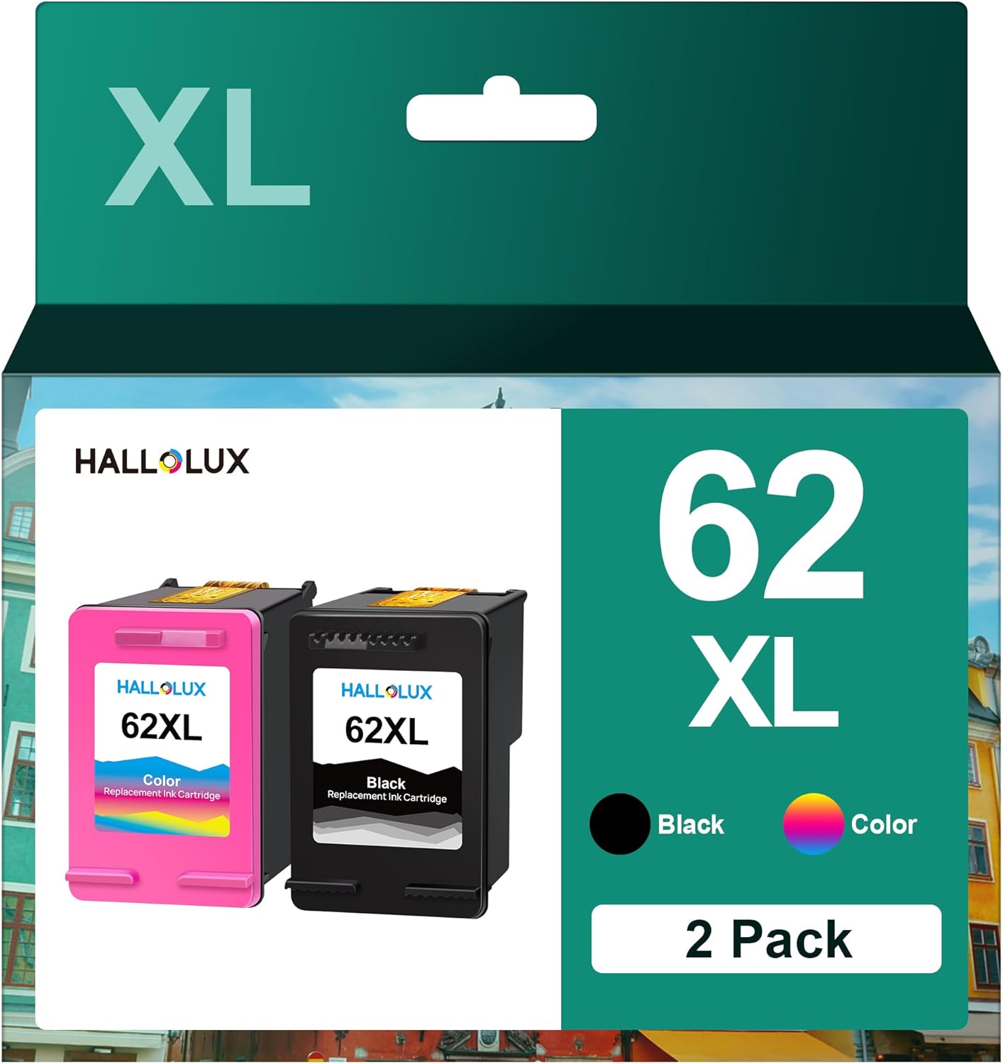 HALLOLUX Confezione da 2 cartucce 62XL 62 XL compatibili con cartucce d'inchiostro HP 62 per Envy 5540 5544 5545 5548 5640 5646 7640 OfficeJet 200 5740 5742 5744 (colore nero)