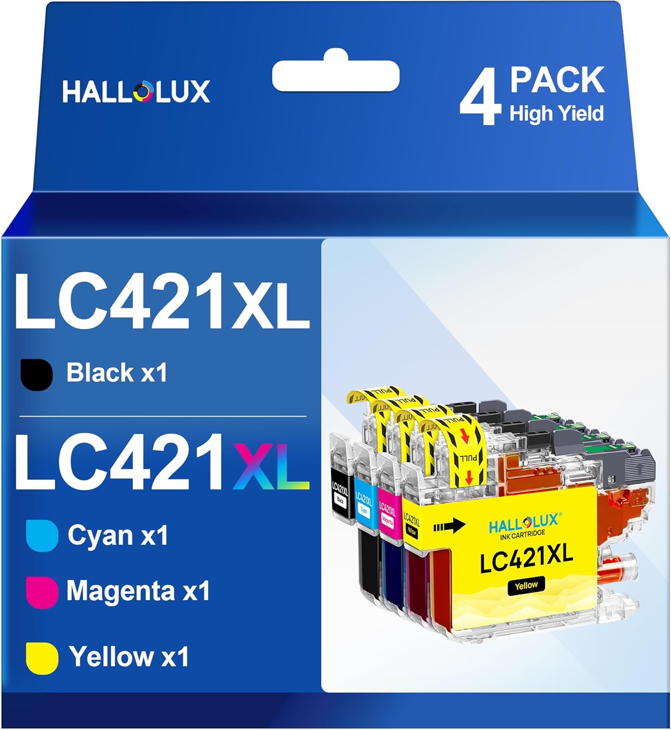 LC421XL LC-421XLVAL Tintenpatronen Value Pack für Brother LC421 LC-421XL Multipack Patronen für Brother DCP-J1050DW DCP-J1140DW MFC-J1010DW (LC421XL Schwarz,LC421XL Cyan,LC421XL Magenta,LC421XL Gelb)