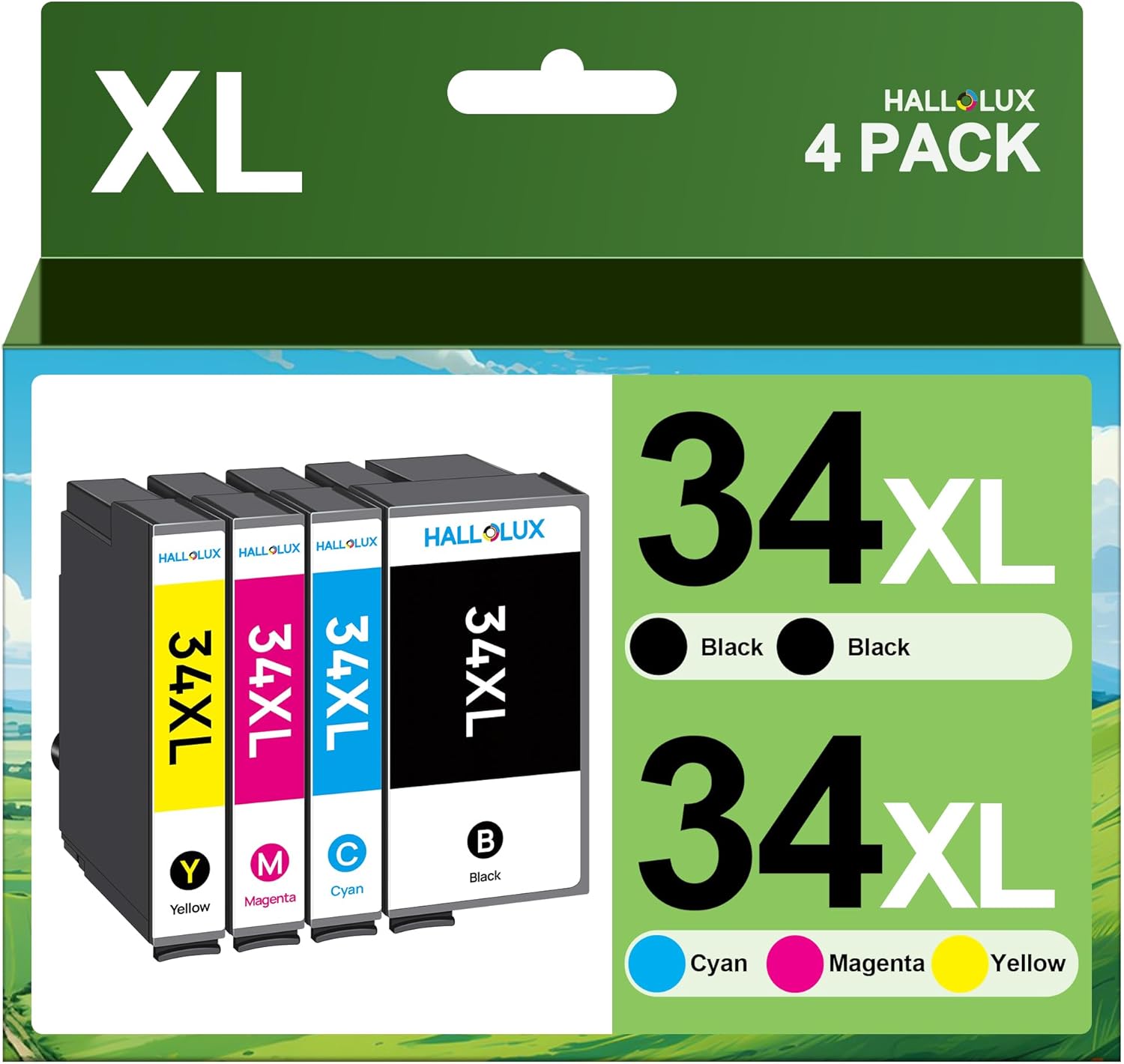 HALLOLUX 34 34XL Druckerpatronen kompatibel für Epson 34 XL 34XL Patronen Multipack für Epson Workforce Pro WF-3720DWF WF-3725DWF WF-3720 WF-3725 WF3720 WF3725 (Schwarz,Cyan,Magenta,Gelb, 4er-Pack)