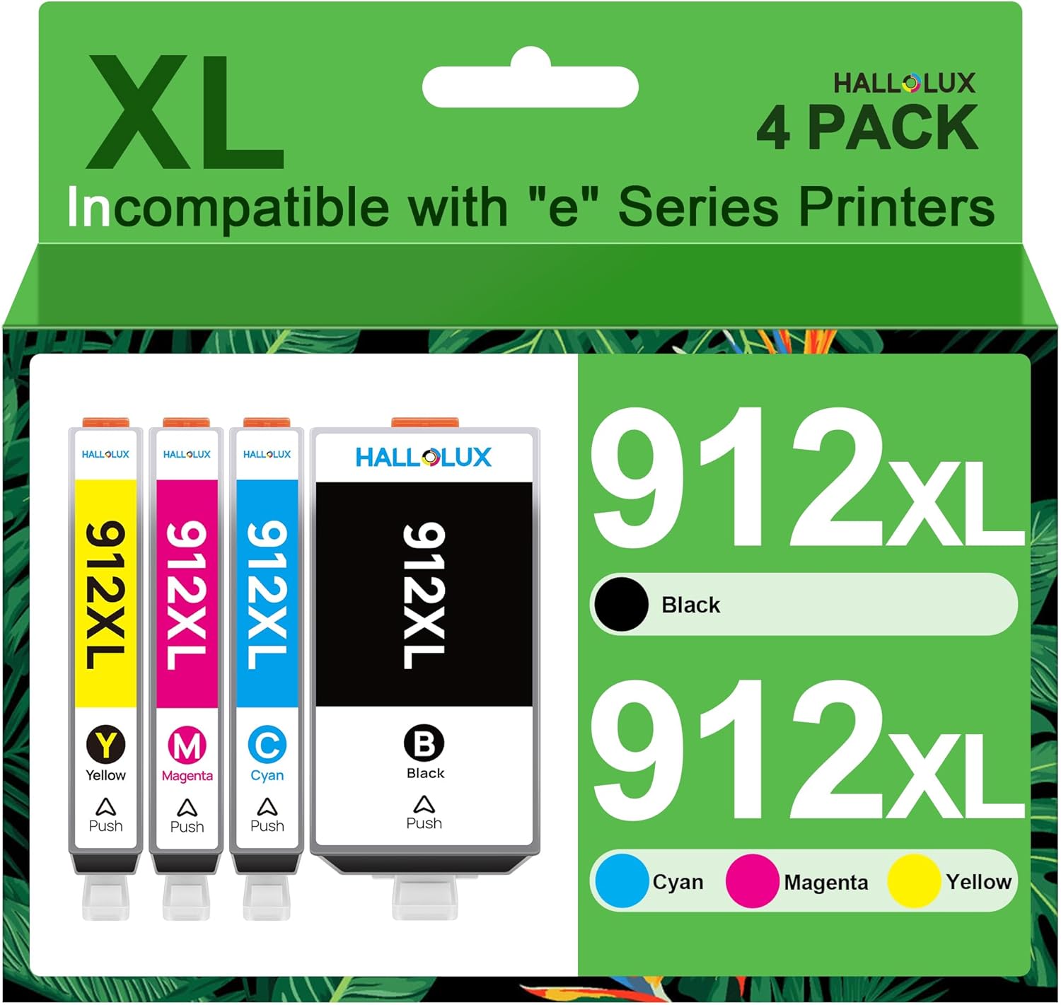 HALLOLUX 912XL - Lote de 4 Cartuchos de Tinta para HP 912 912XL para HP OfficeJet 8012 8010 8014 8015 para OfficeJet Pro 8025 8024 8023 8020 8022 (Negro, Cian, Magenta, Amarillo, 4-Pack)