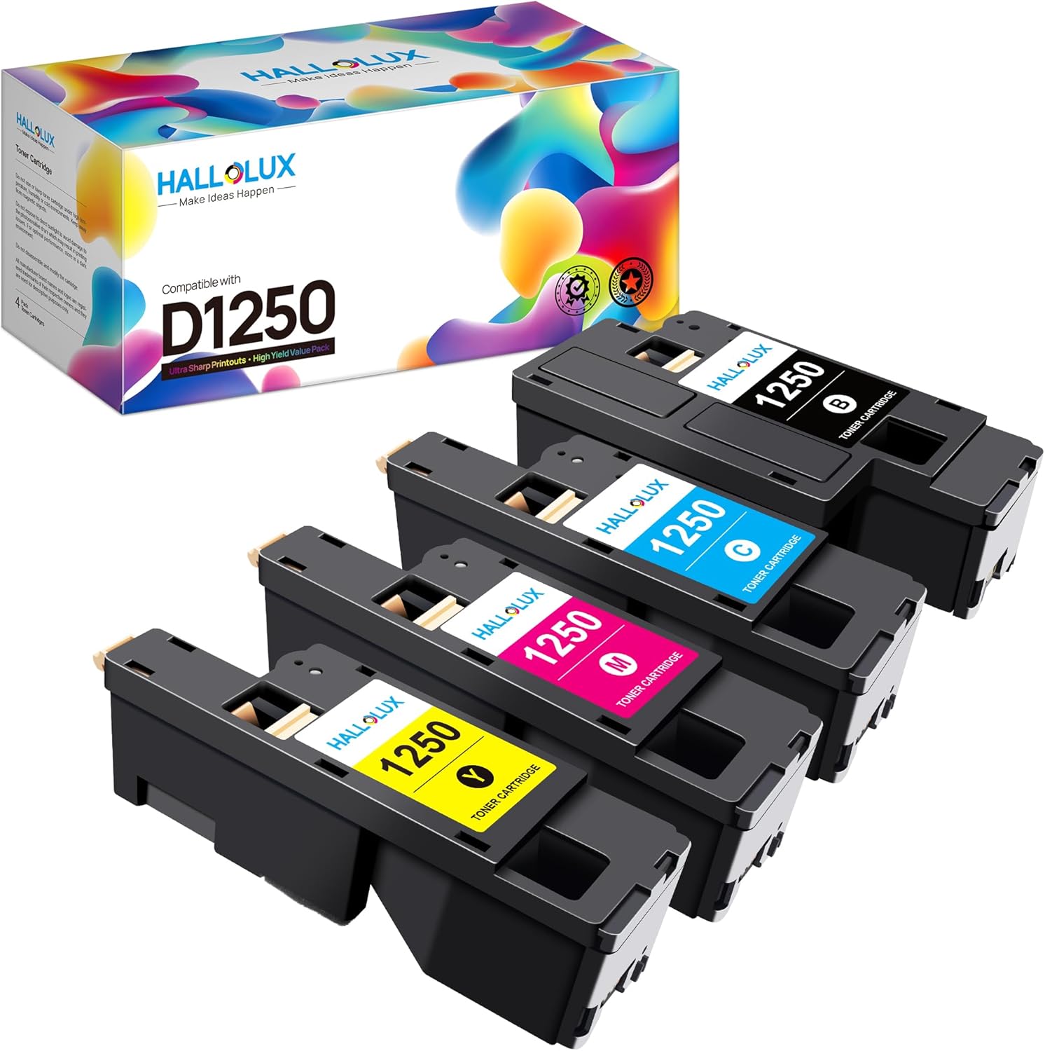 HALLOLUX 1250 Toner Kompatible für Dell 1250c 1250 Multipack Druckerpatronen für C1765nfw C1765nf C1760nw 1350cnw 1355cn 1355cnw C1760 C1765,Schwarz Cyan Gelb Magenta, 4er-Pack